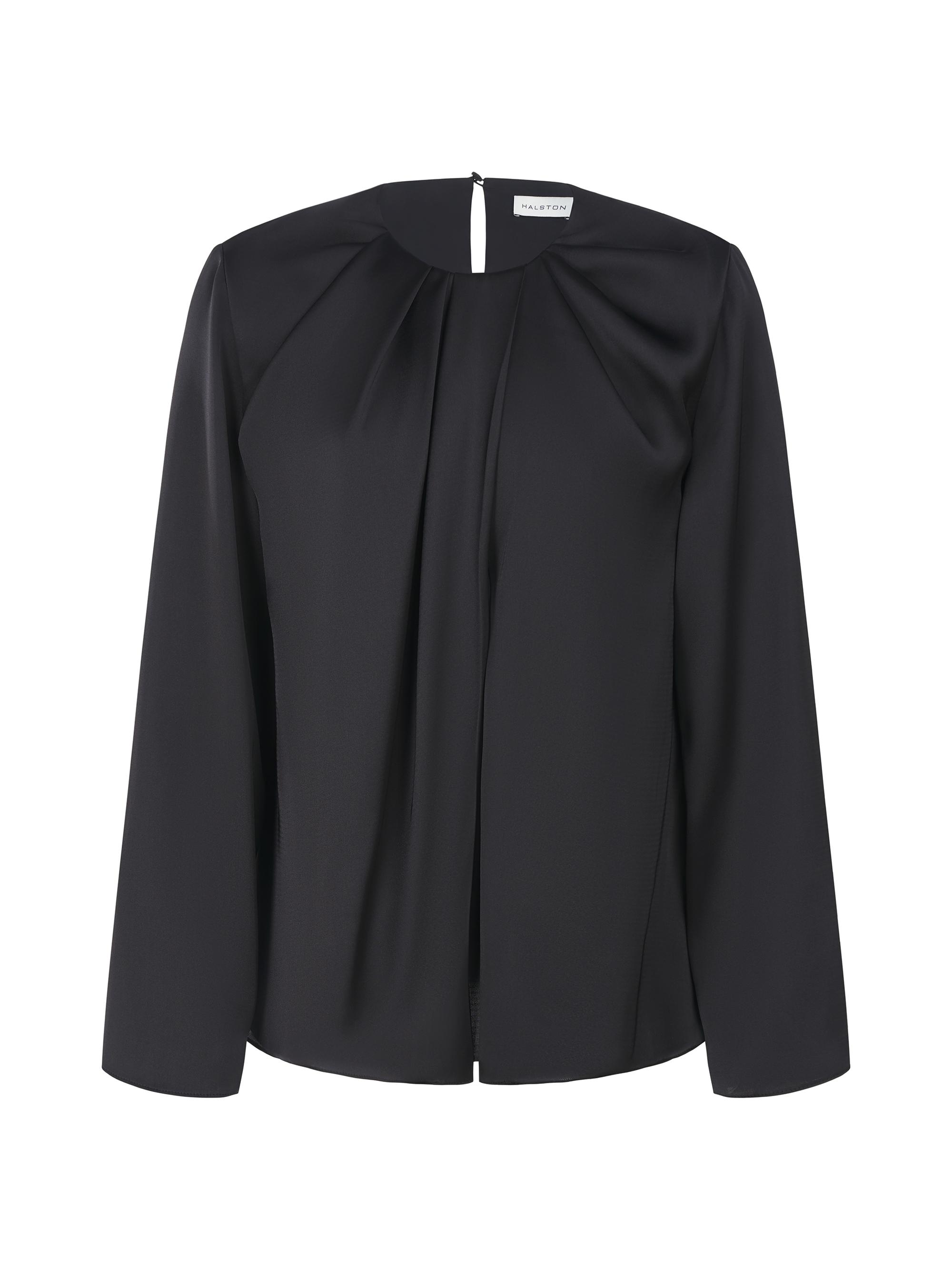 Halston Women's Presley Draped Satin Top - Black