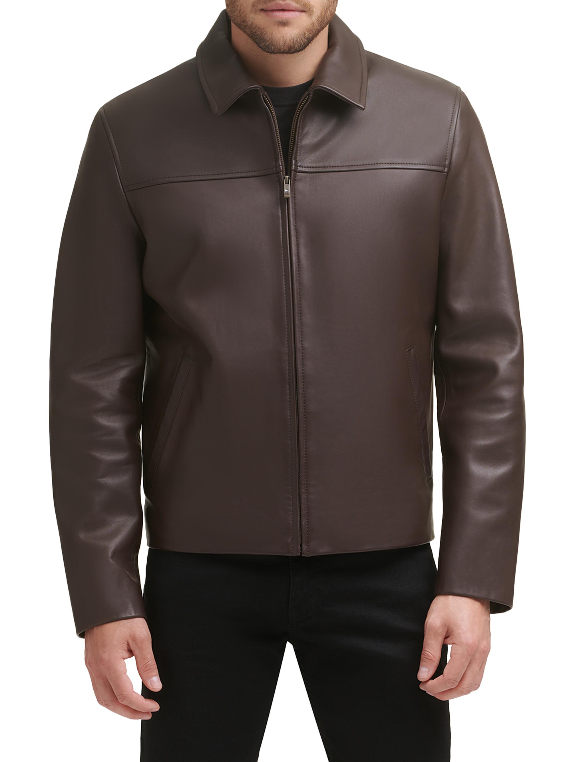 Cole Haan Men's Smooth Lambskin Zip Jacket - Java