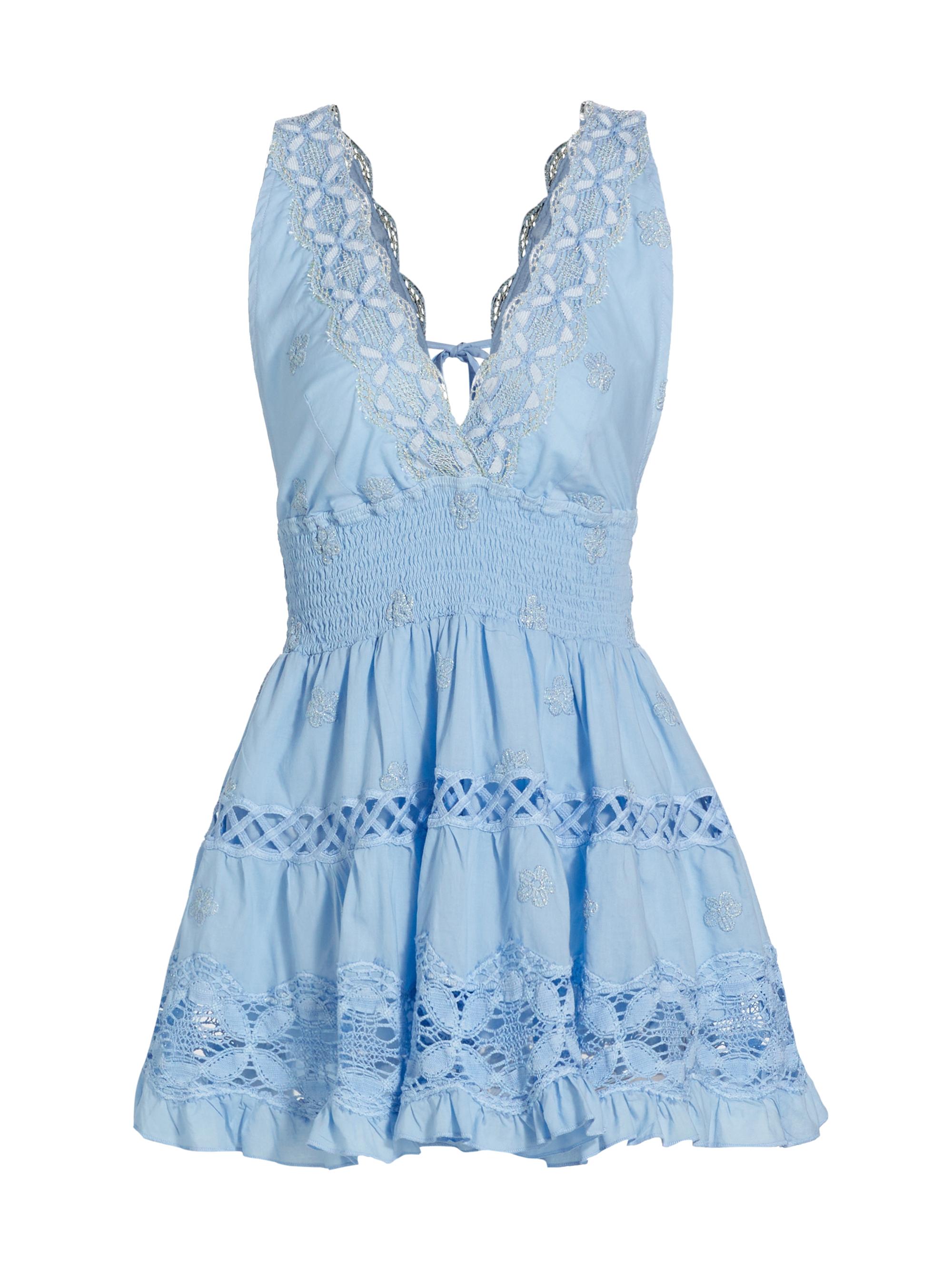 Queen Moda Women's Marisa Cotton Lace Flounce Dress - Canale Blue