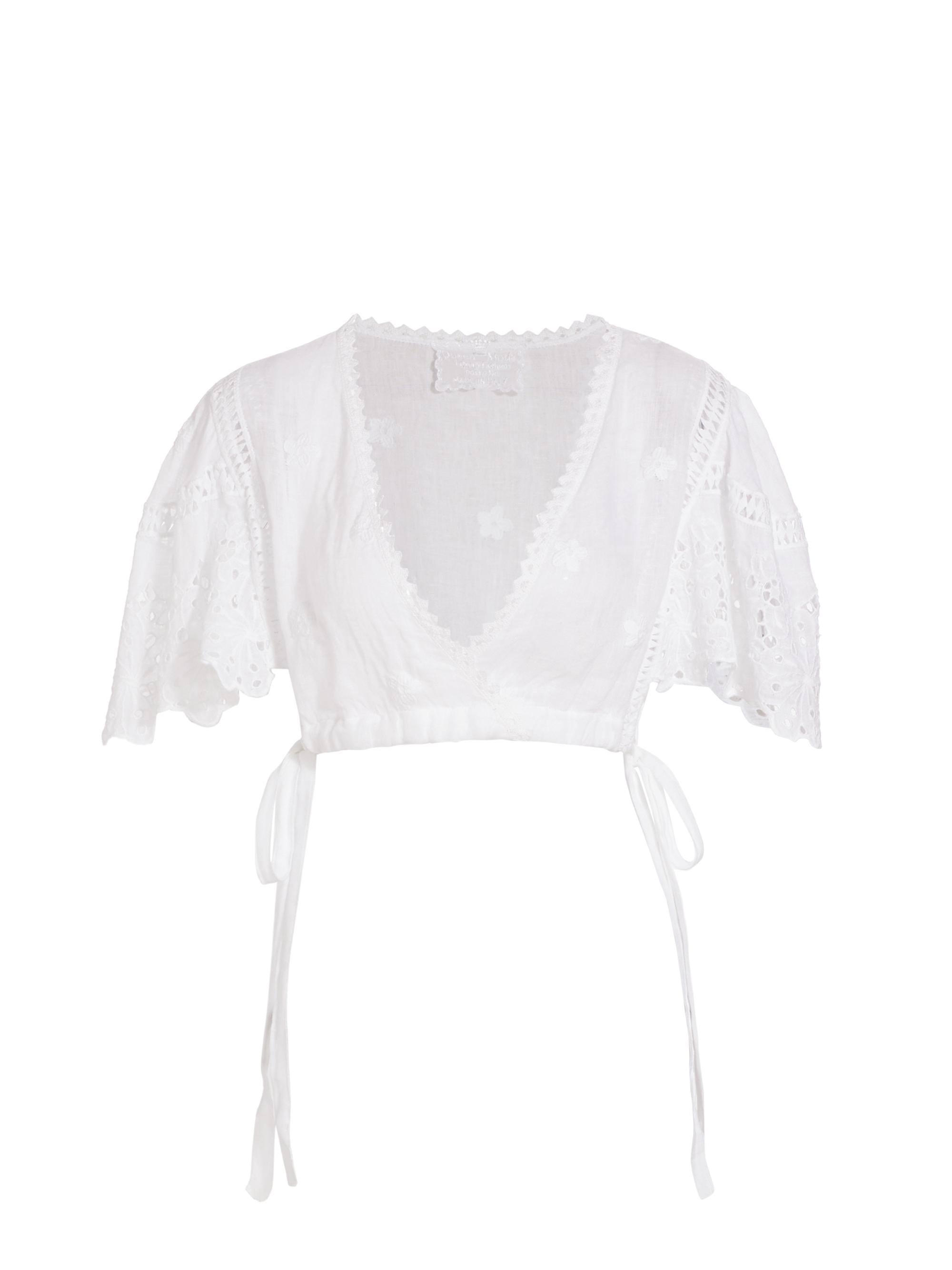 Queen Moda Women's Jennifer Eyelet-Sleeve Linen Crop Top - White