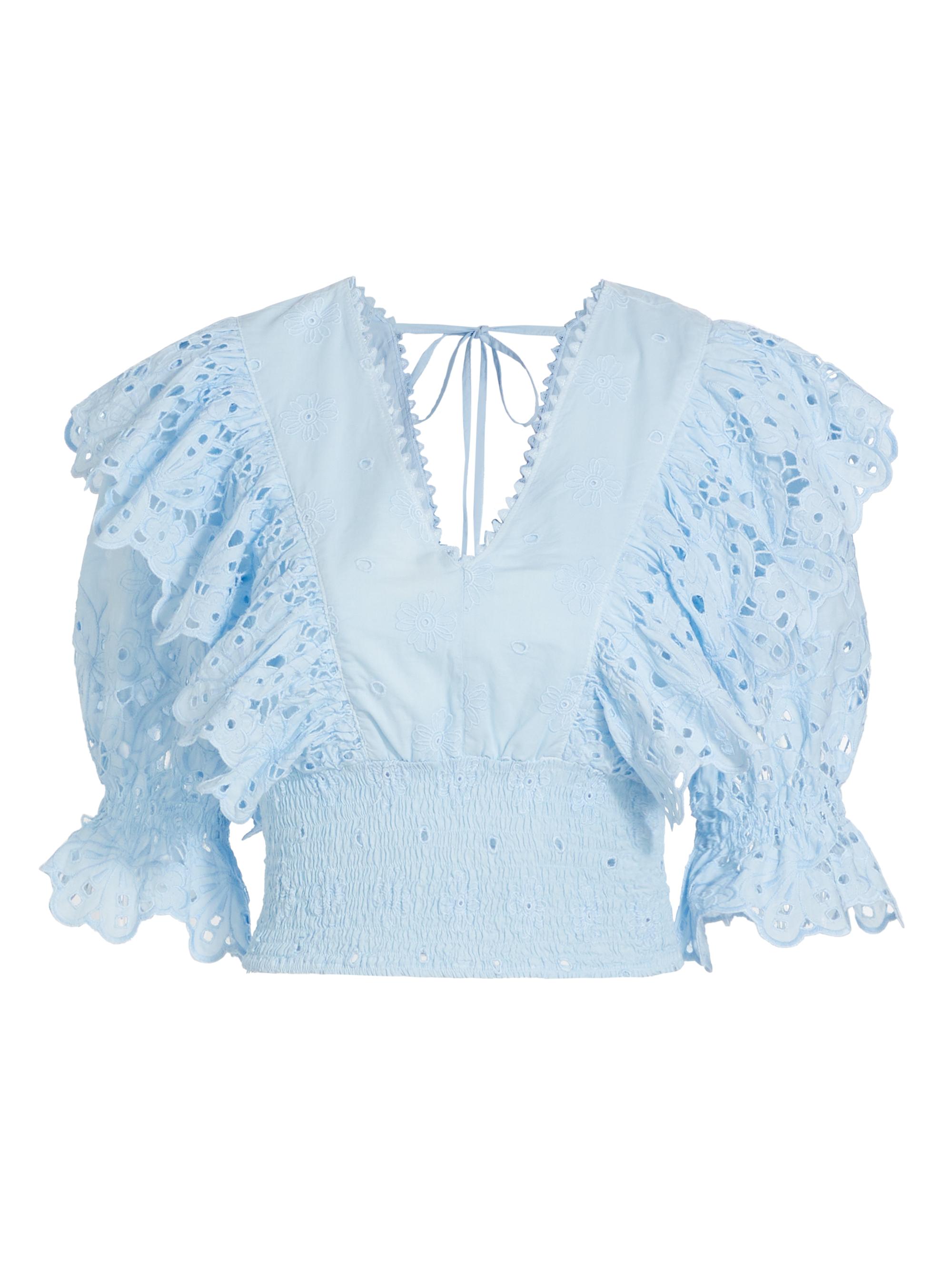 Queen Moda Women's Calla Ruffle Crop Top - Canale Blue