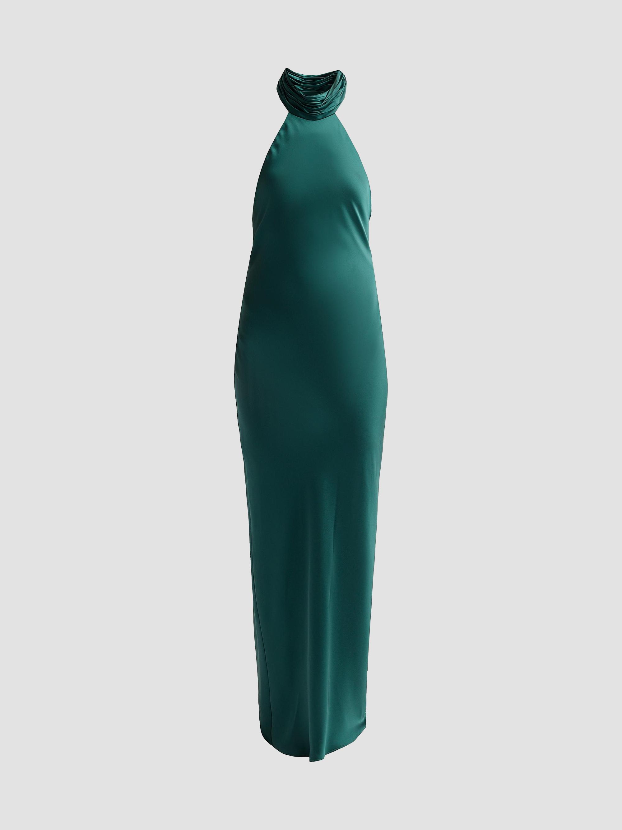 ramy brook tatiana halter dress High-Neck Satin Gown Evening gowns