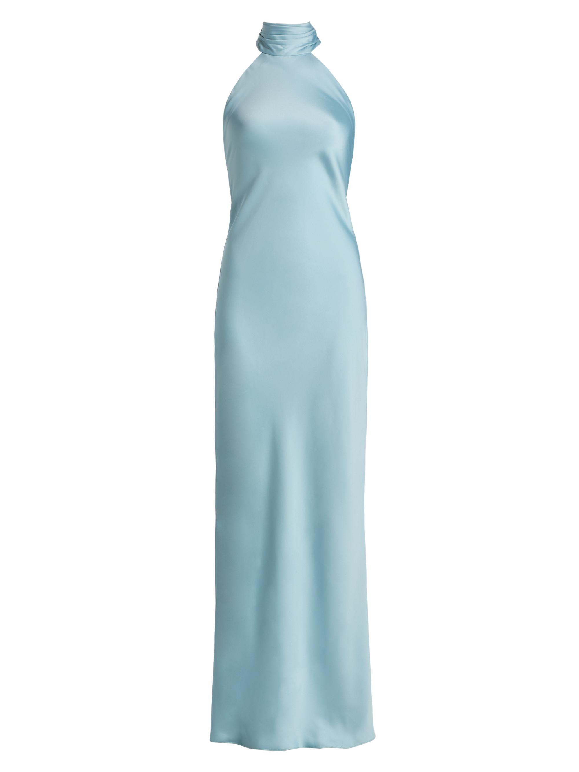 knee length dresses for ladies Simkhai Women's Reannon Draped Satin Gown in Celadon, Size 8 main image 1