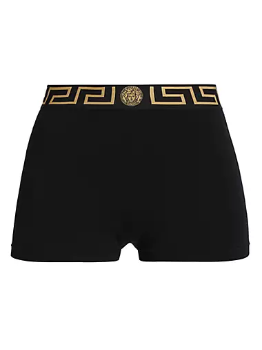Versace SS19 Black High Waisted Leather Shorts with Gold Tone Zippers Size  40