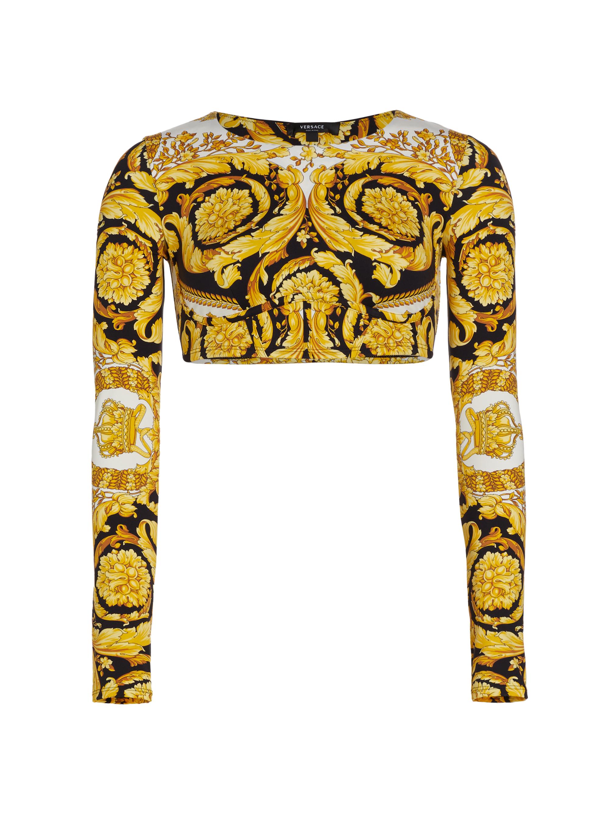 Versace Women's Barocco Crop Top - White Gold Black