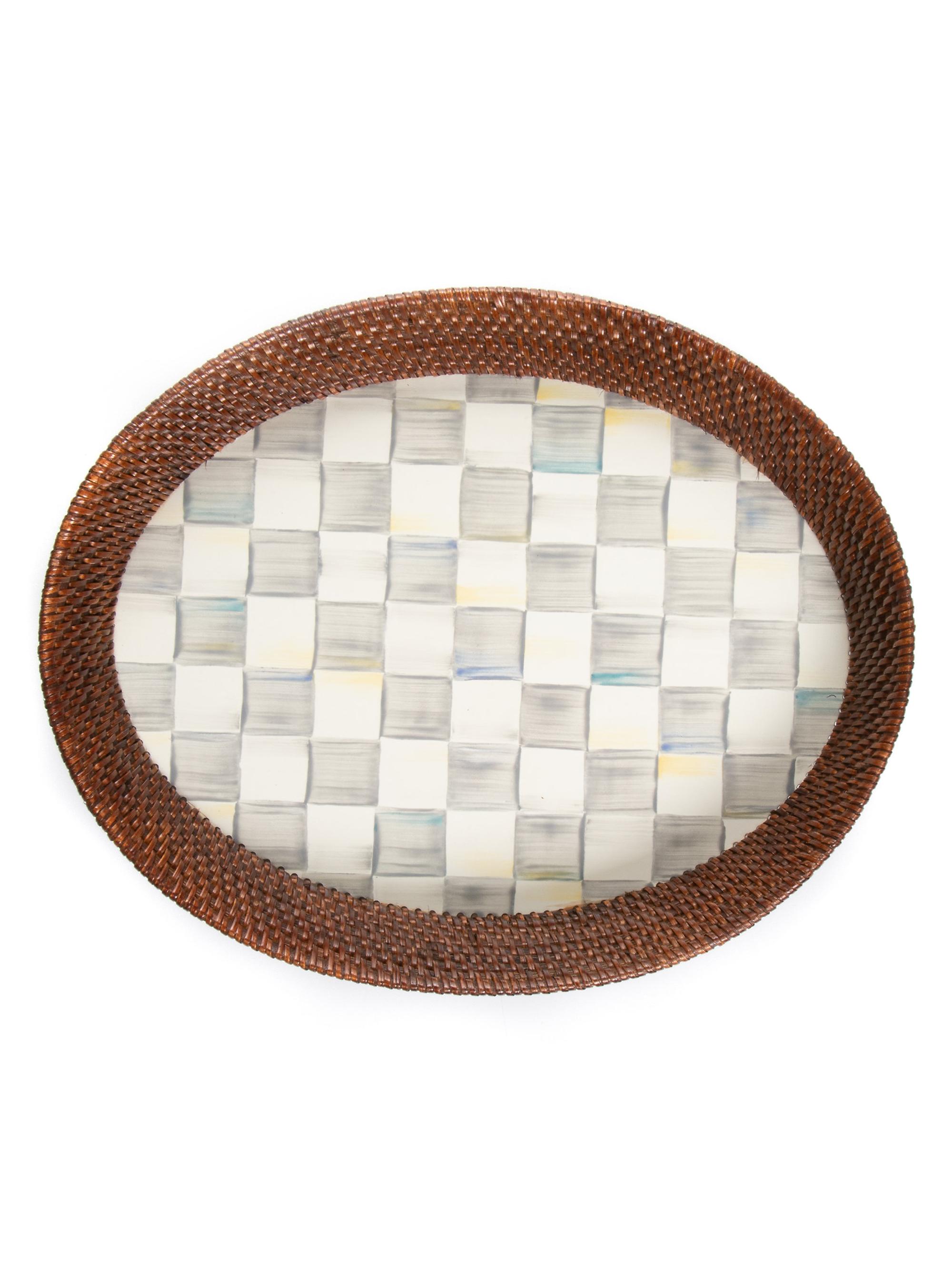 MacKenzie-Childs Sterling Check Rattan & Enamel Tray