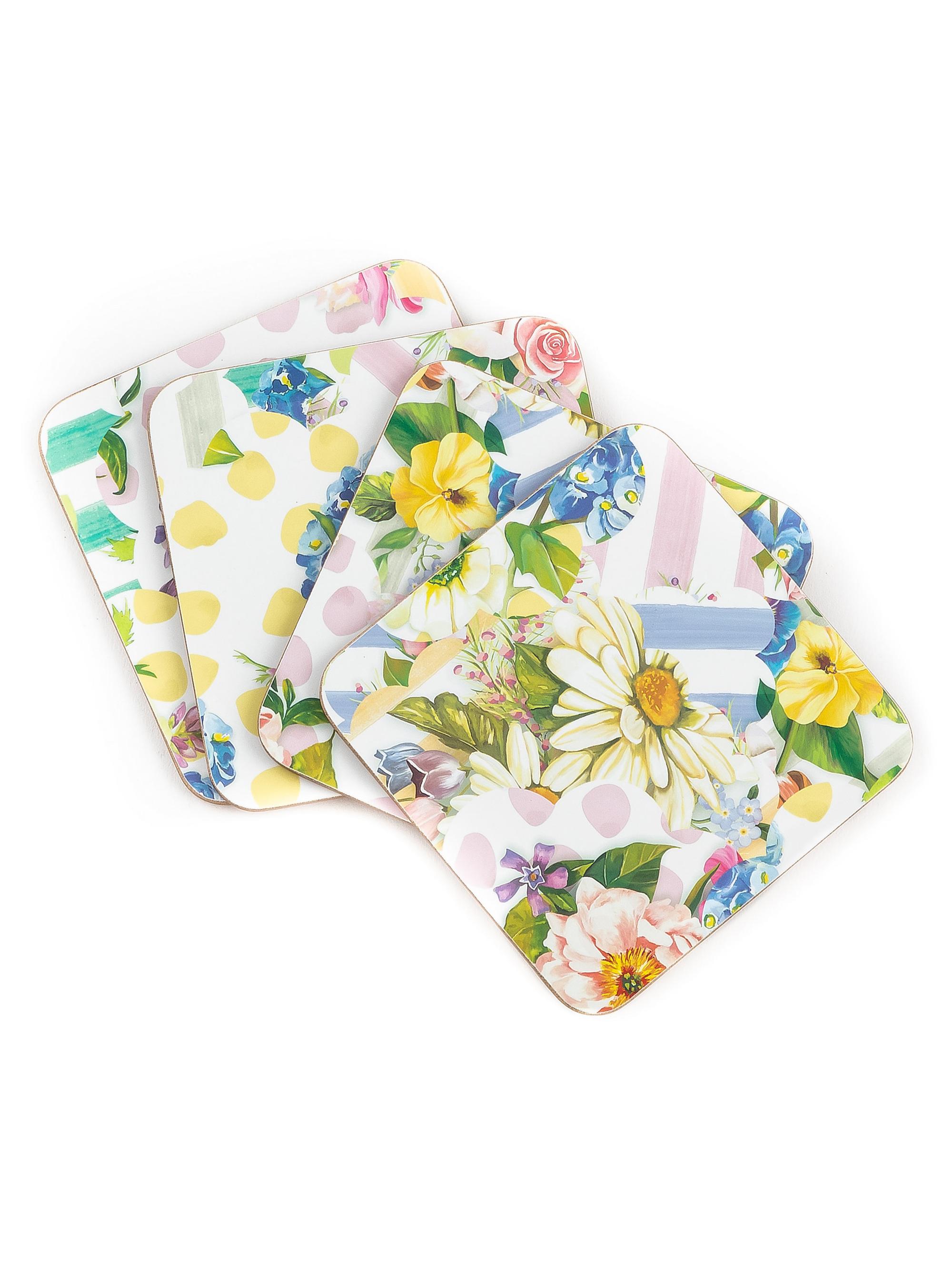 MacKenzie-Childs Wildflowers 4-Piece Cork-Back Coaster Set