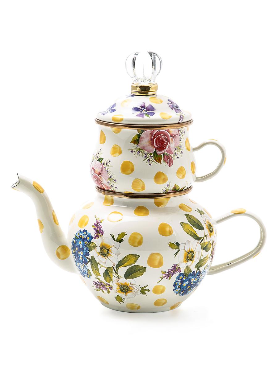 Mackenzie-childs Wildflowers Enamel High Tea 2-piece Teapot & Teacup Set