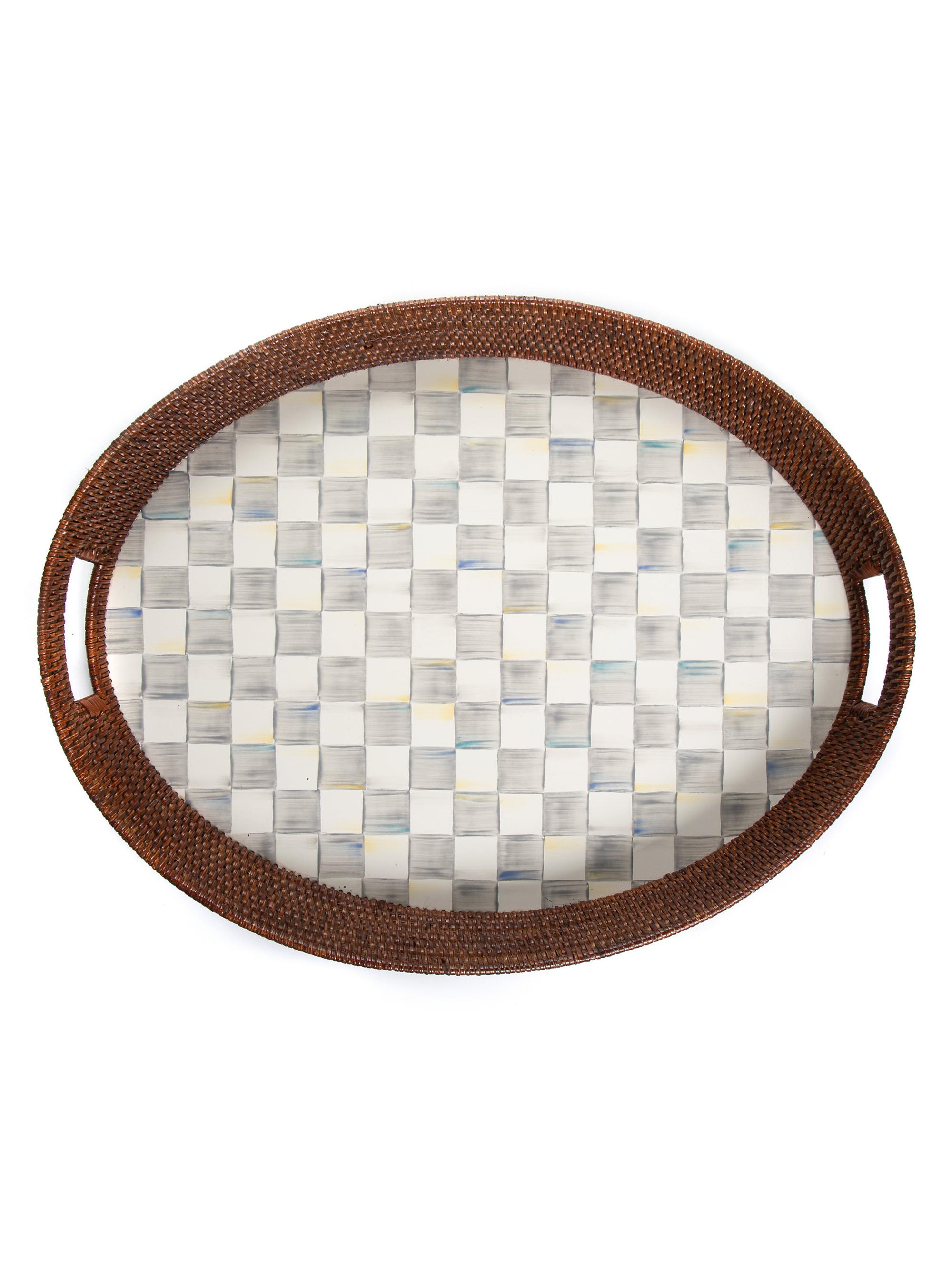 MacKenzie-Childs Sterling Check Rattan & Enamel Party Tray