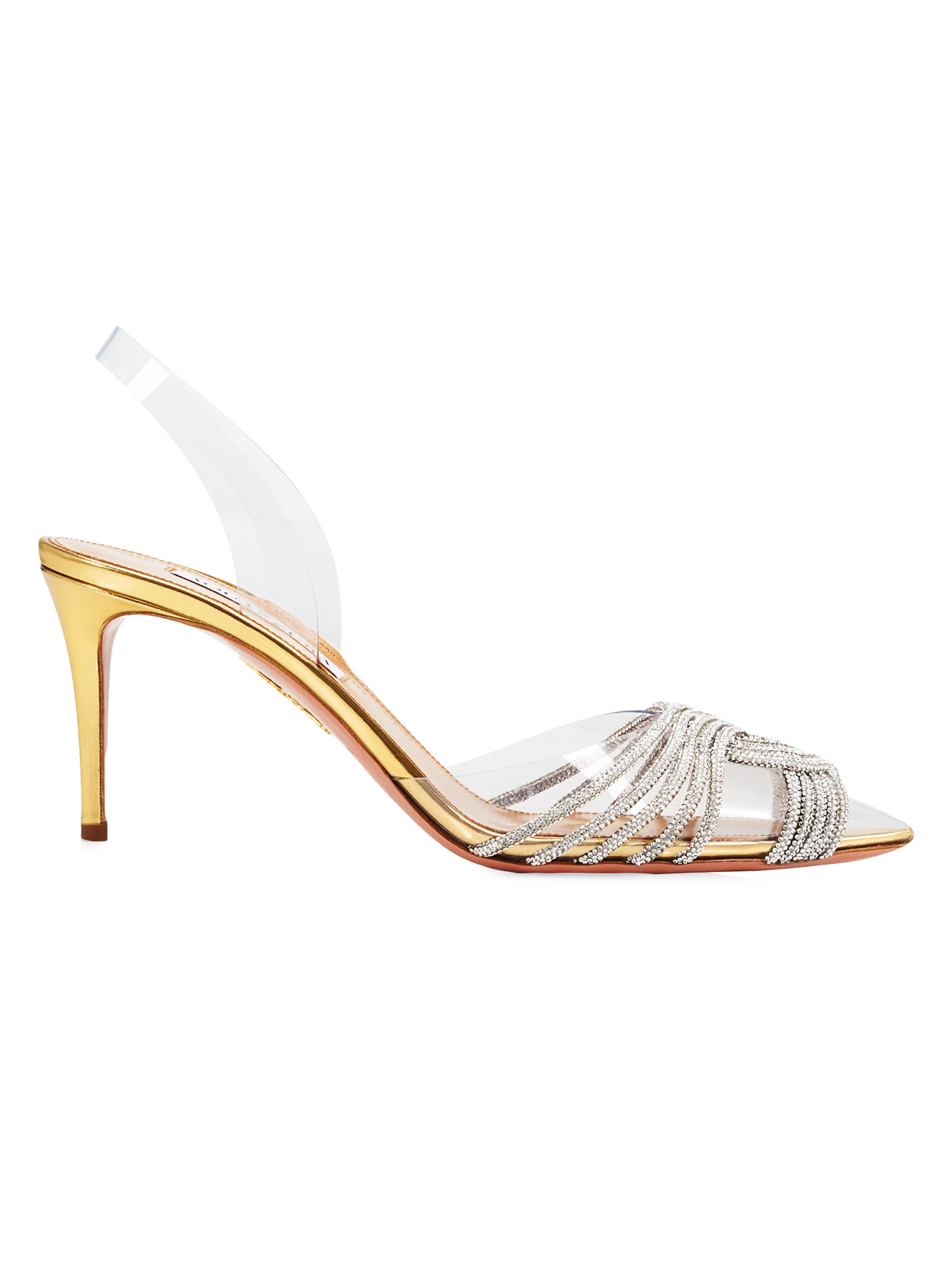 Aquazzura Women's Gatsby 75MM Crystal-Embellished PVC Slingback Sandals - Soft Gold
