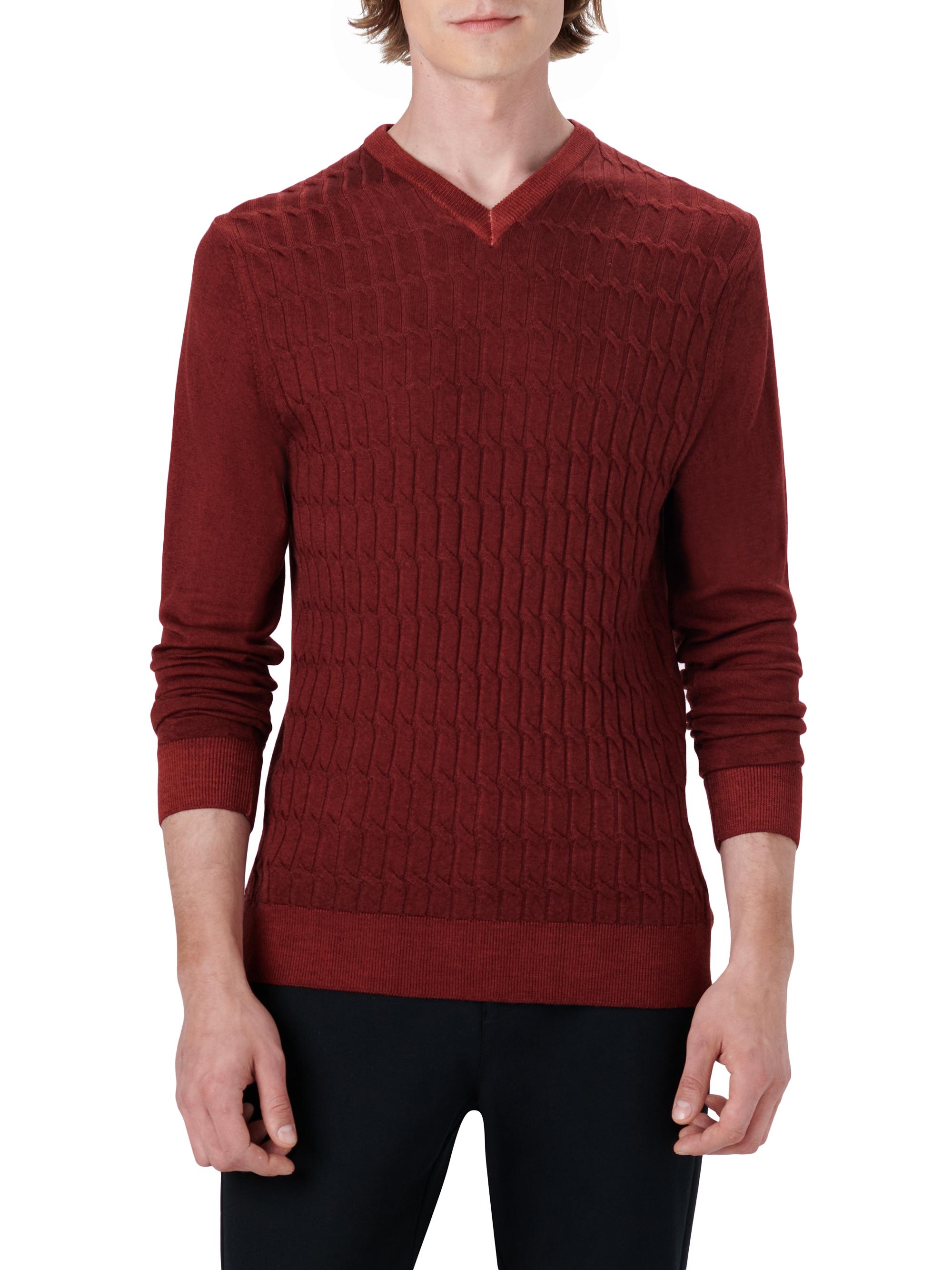 Bugatchi Men's Diamond Cable V-Neck Sweater - Cabernet