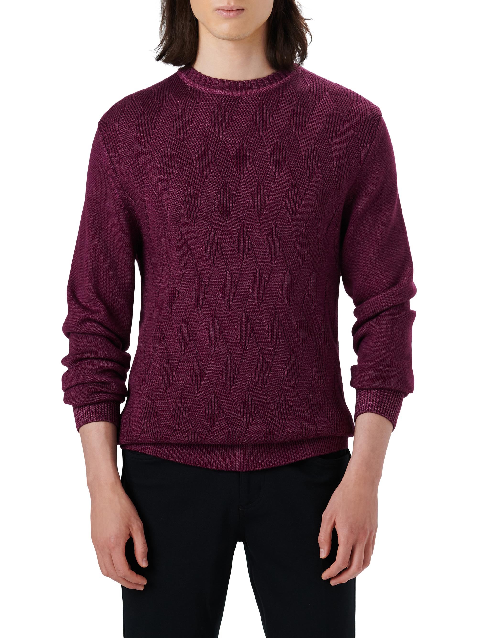 Bugatchi Men's Diamond Cable Crewneck Sweater - Plum