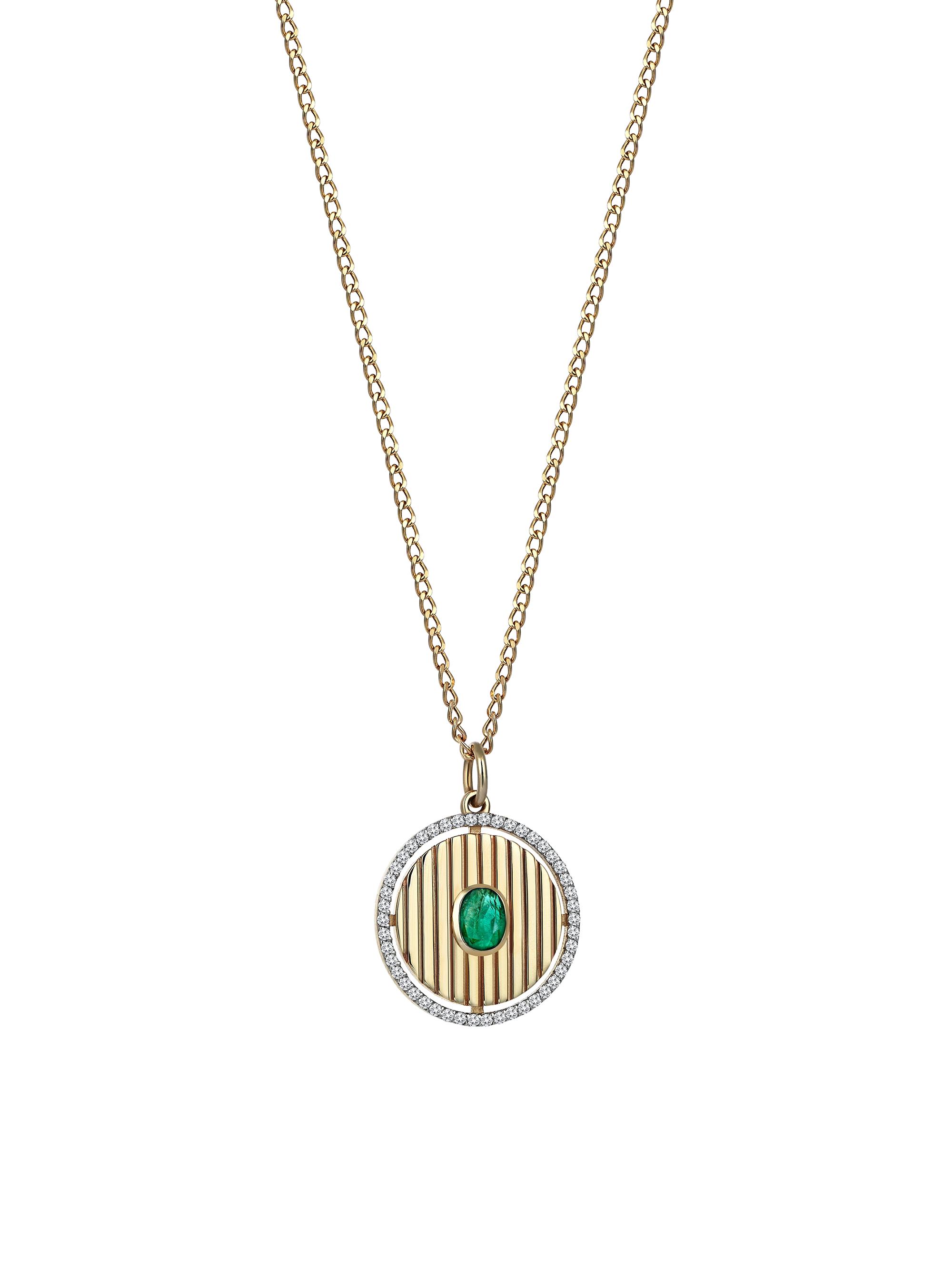 Sim and Roz Women's Orbits Mini Orb 14K Yellow Gold, Emerald, & 0.27 TCW Diamond Pendant Necklace - Green
