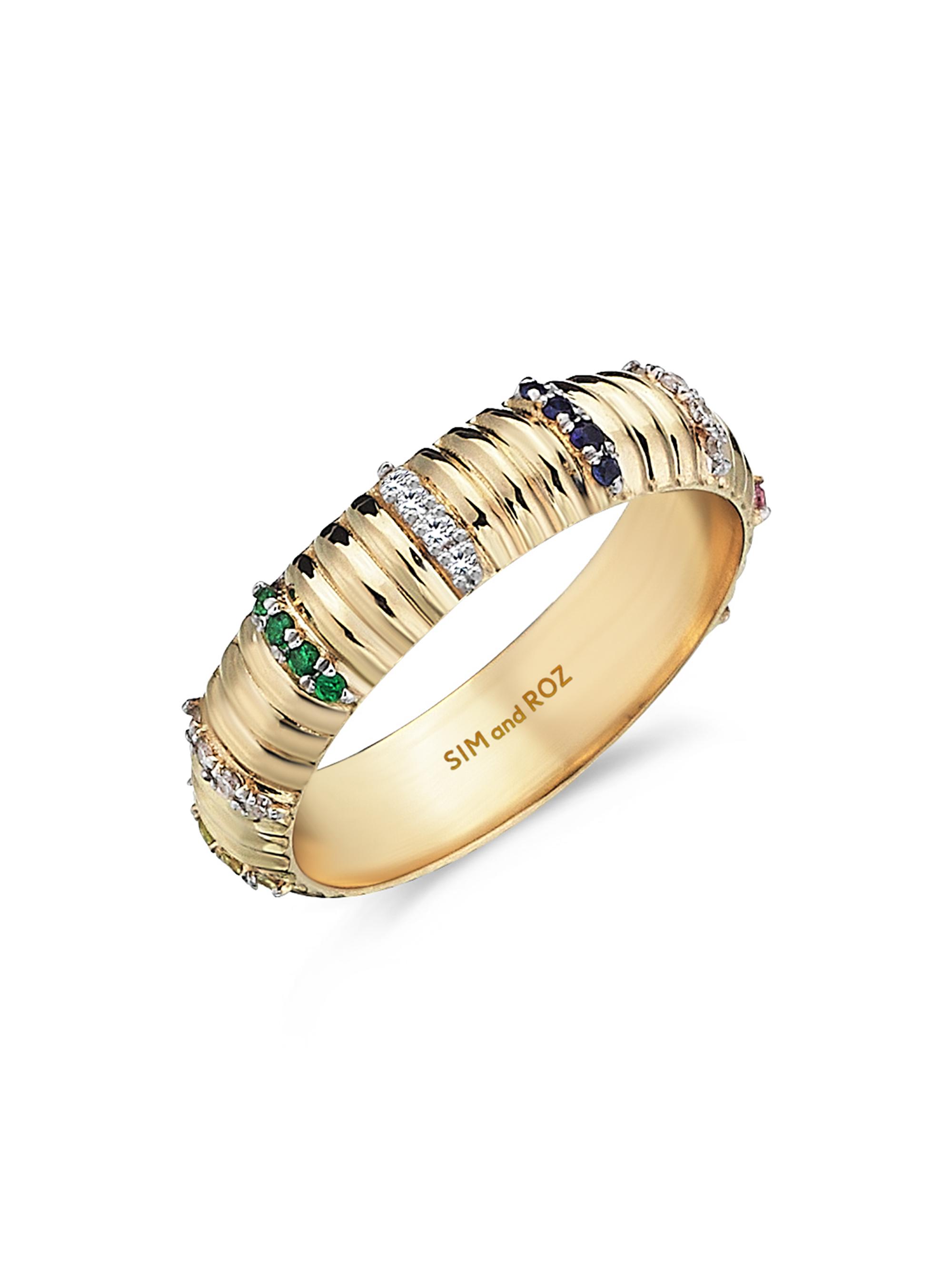 Sim and Roz Women's Connected Rainbow Movement 14K Yellow Gold & Multi-Stone Ring