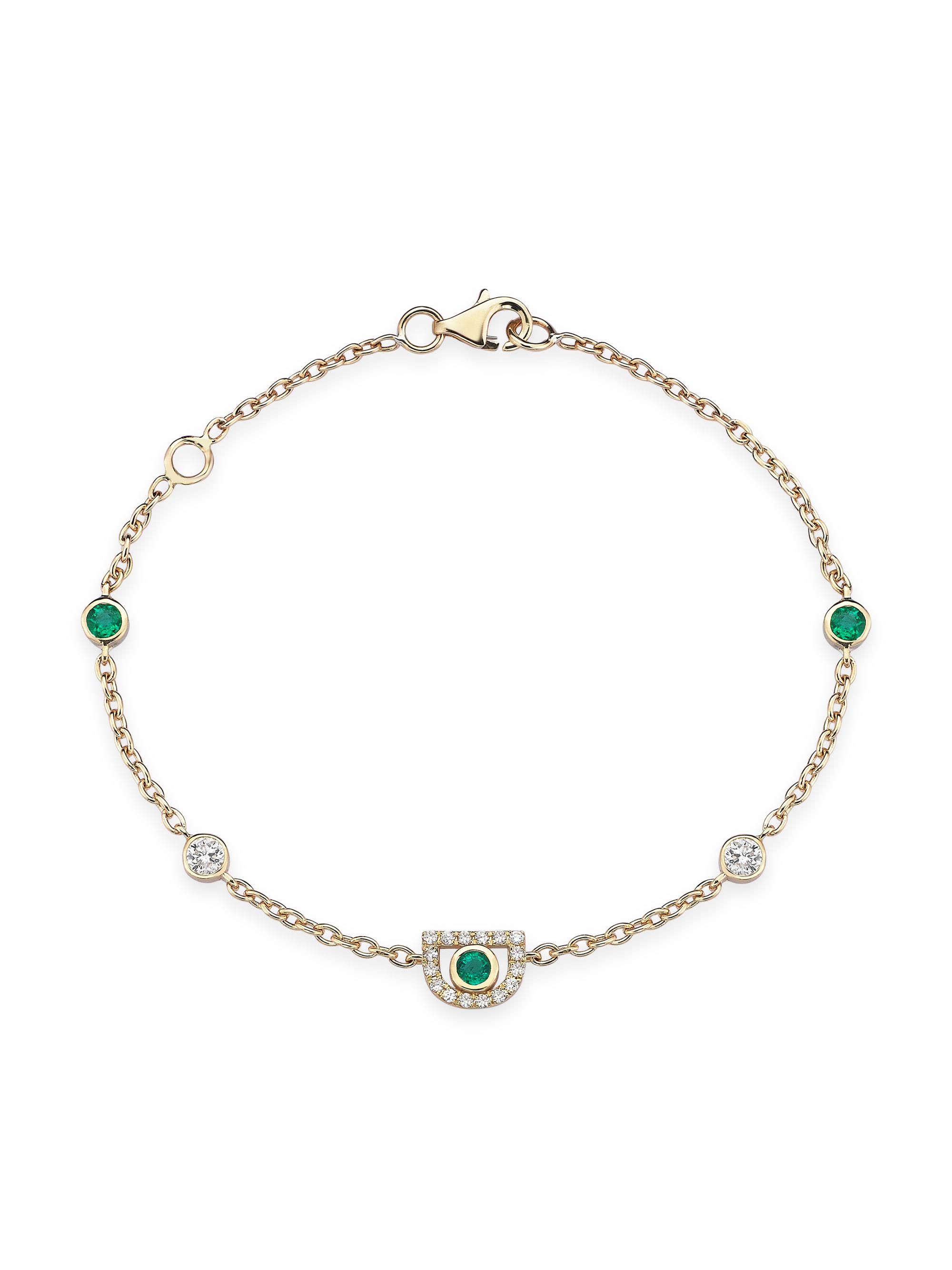 Sim and Roz Women's Orbits Comet 14K Yellow Gold, Emerald, & 0.41 TCW Diamond Bracelet - Green