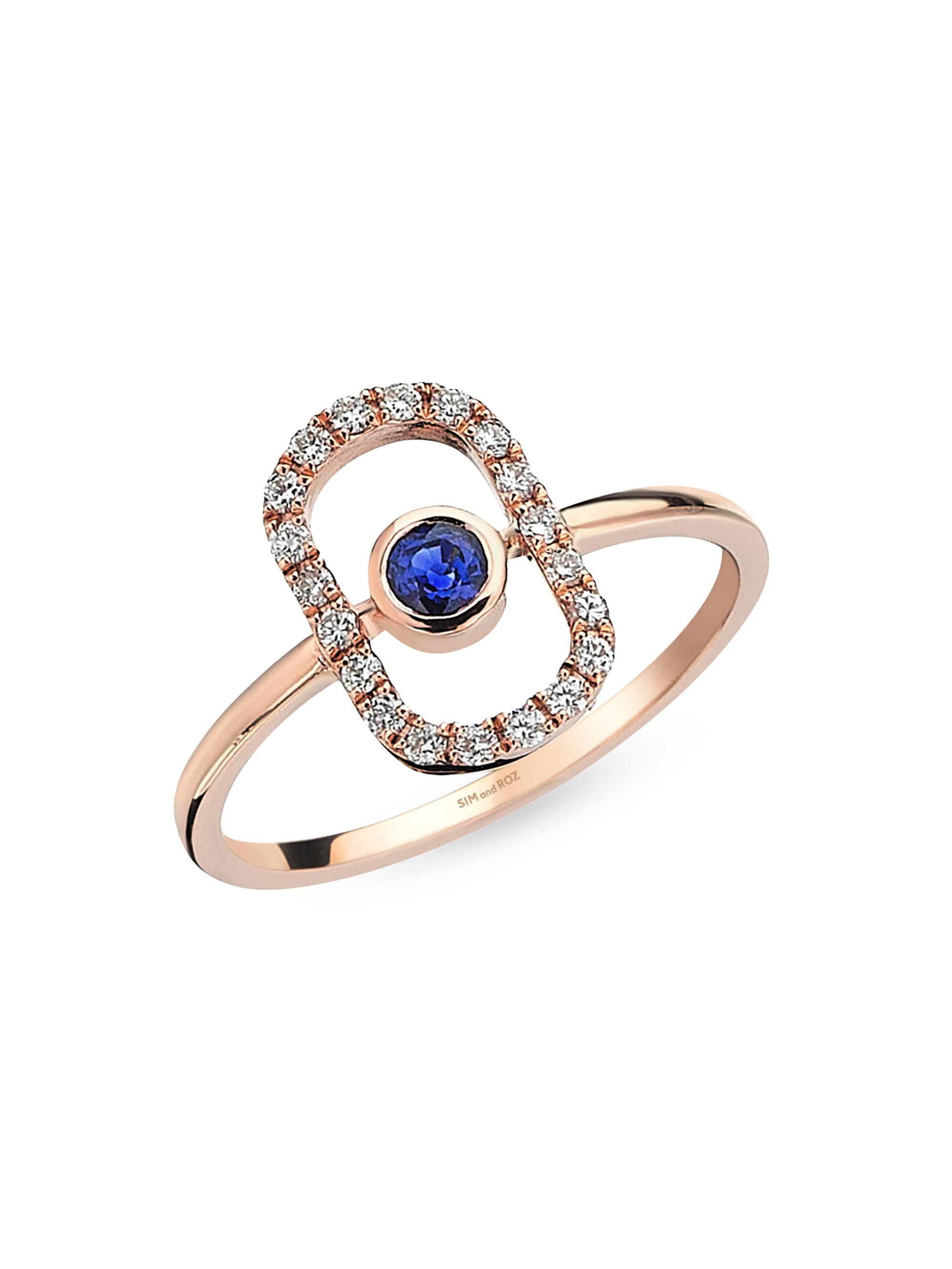 Sim and Roz Women's Orbits 14K Rose Gold, 0.15 TCW Diamond, & Sapphire Ring - Blue