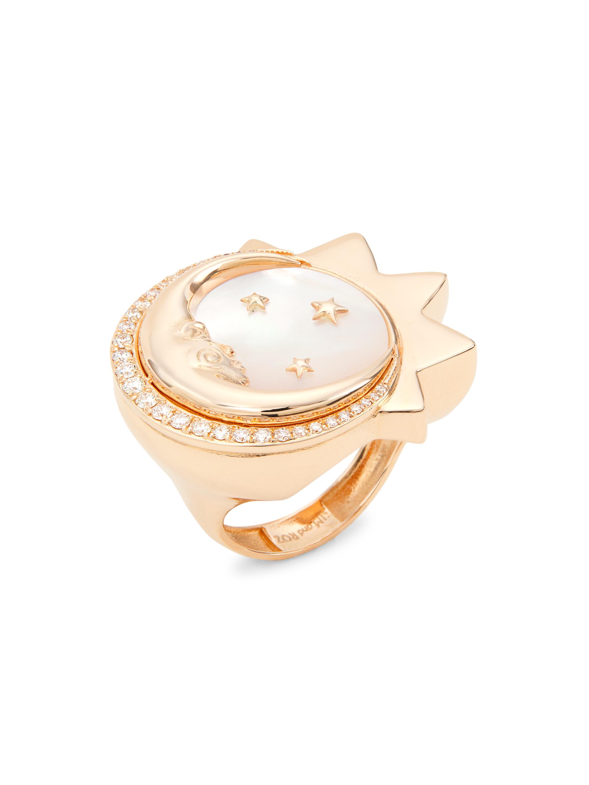 Sim and Roz Women's Essentials The Moon 14K Gold, Diamond & Mother-Of-Pearl Ring - White