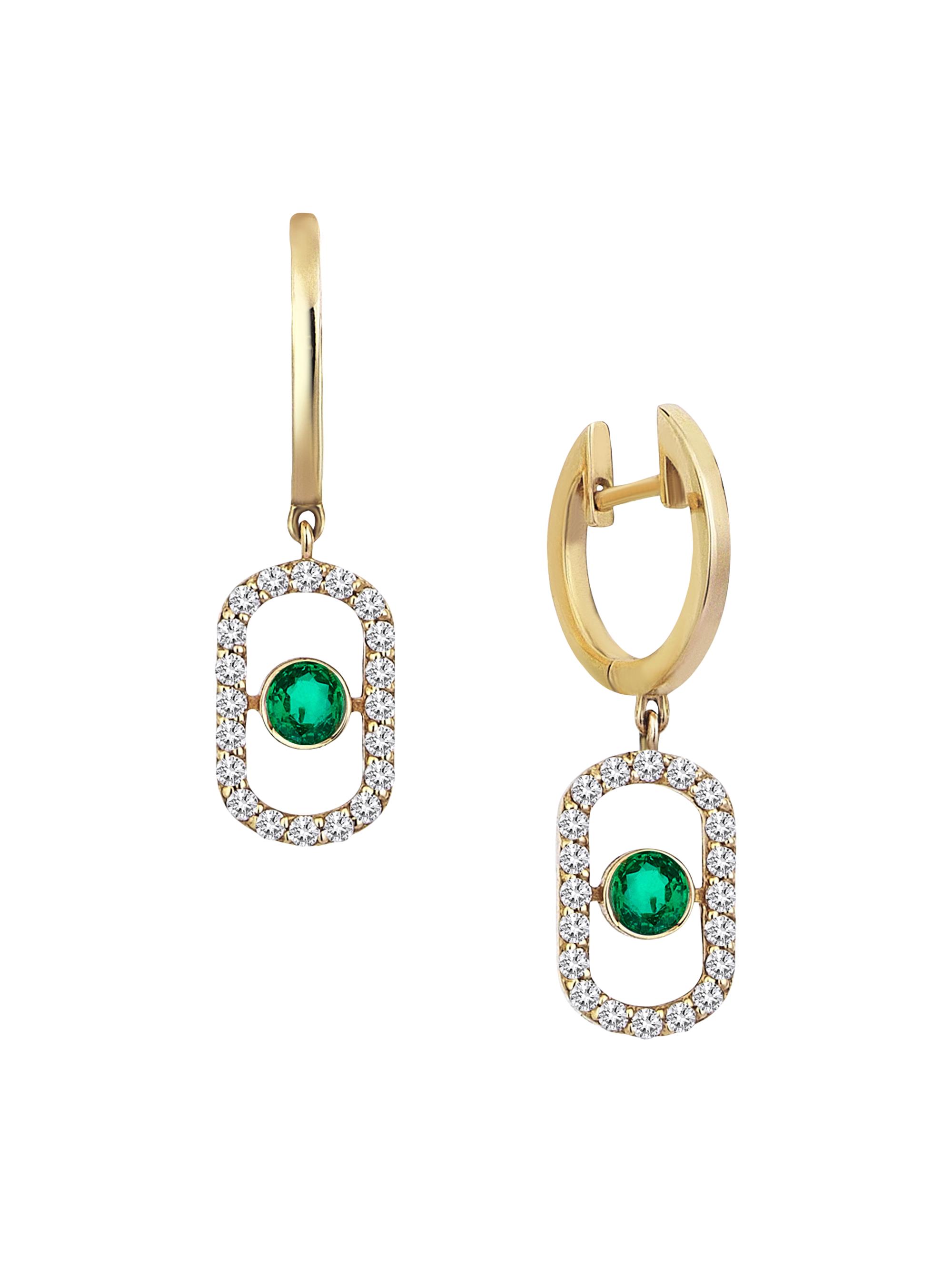 Sim and Roz Women's Orbits 14K Yellow Gold, Emerald, & 0.3 TCW Diamond Drop Earrings - Green
