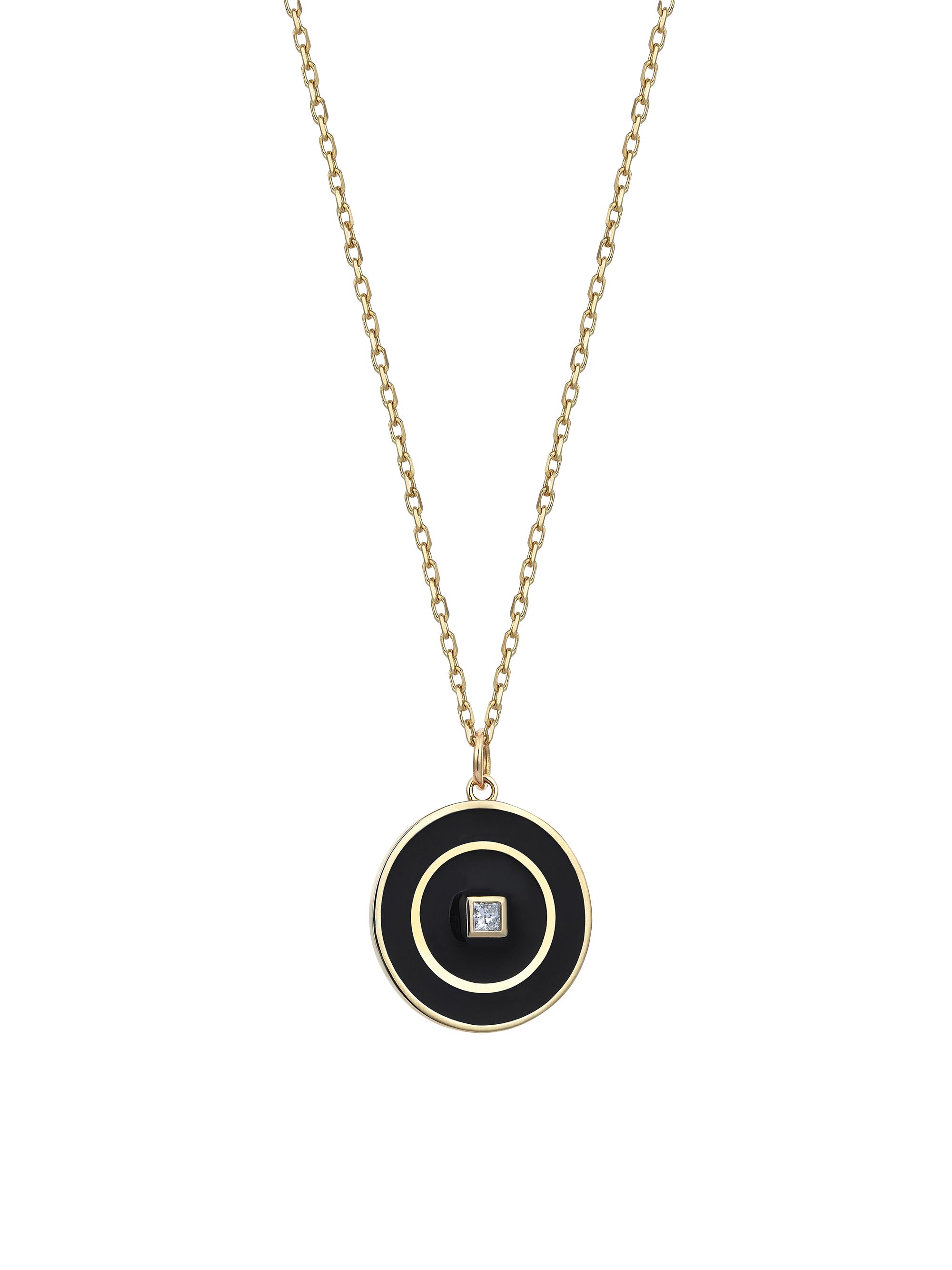Sim and Roz Women's Vortex 14K Yellow Gold, 0.08 TCW Diamond, & Enamel Disc Pendant Necklace - Black