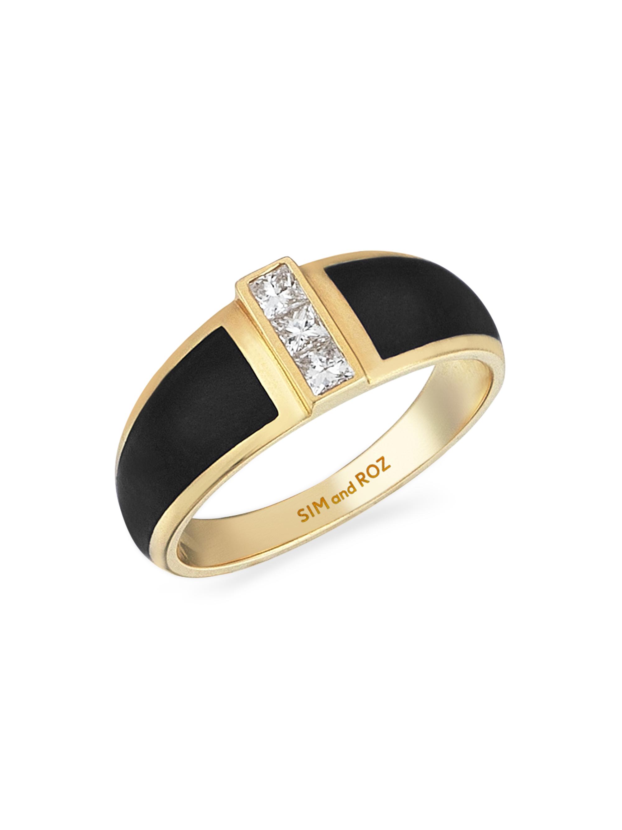 Sim and Roz Women's Vortex Alignment 14K Yellow Gold, 0.21 TCW Diamond, & Enamel Tapered Ring - Black