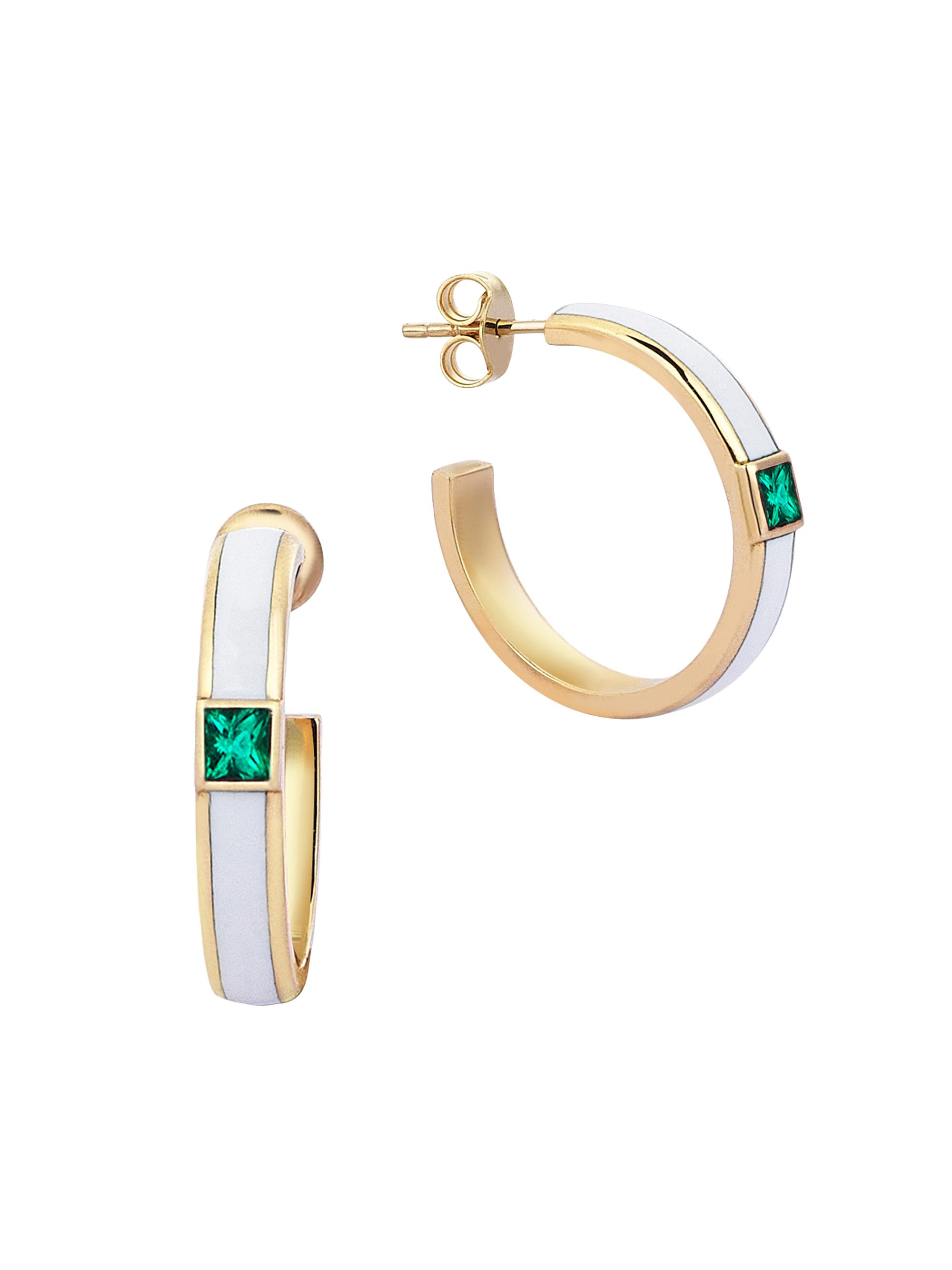 Sim and Roz Women's Vortex Disc 14K Yellow Gold, Emerald, & Enamel Hoop Earrings - Green