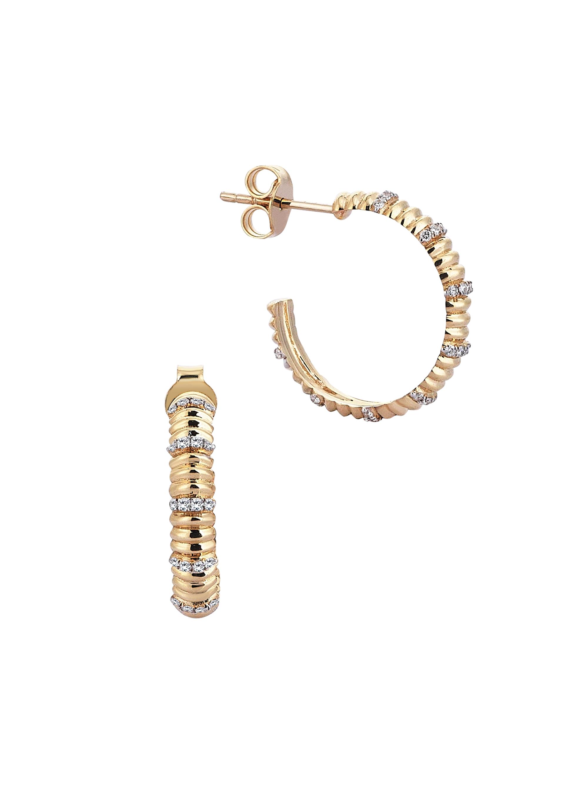 Sim and Roz Women's Connected Torque 14K Yellow Gold Fluted Hoop Earrings - Yellow Gold