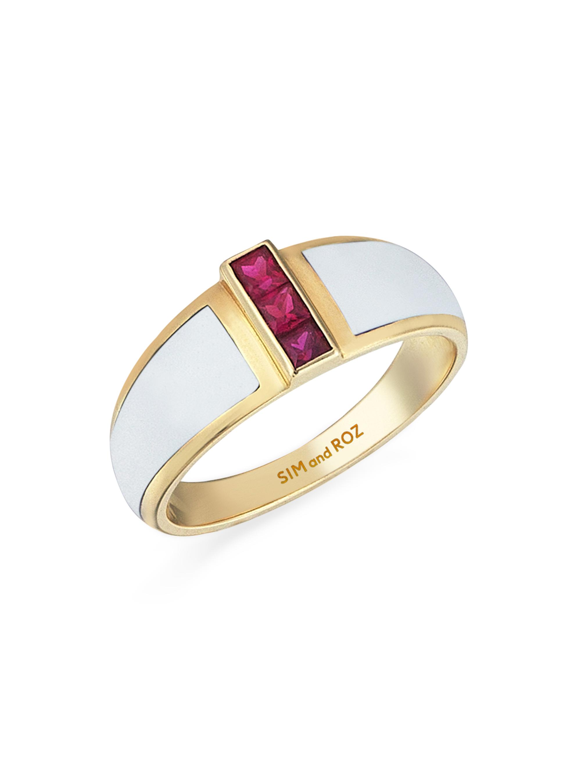 Sim and Roz Women's Vortex Alignment 14K Yellow Gold, Ruby, & Enamel Ring - Pink