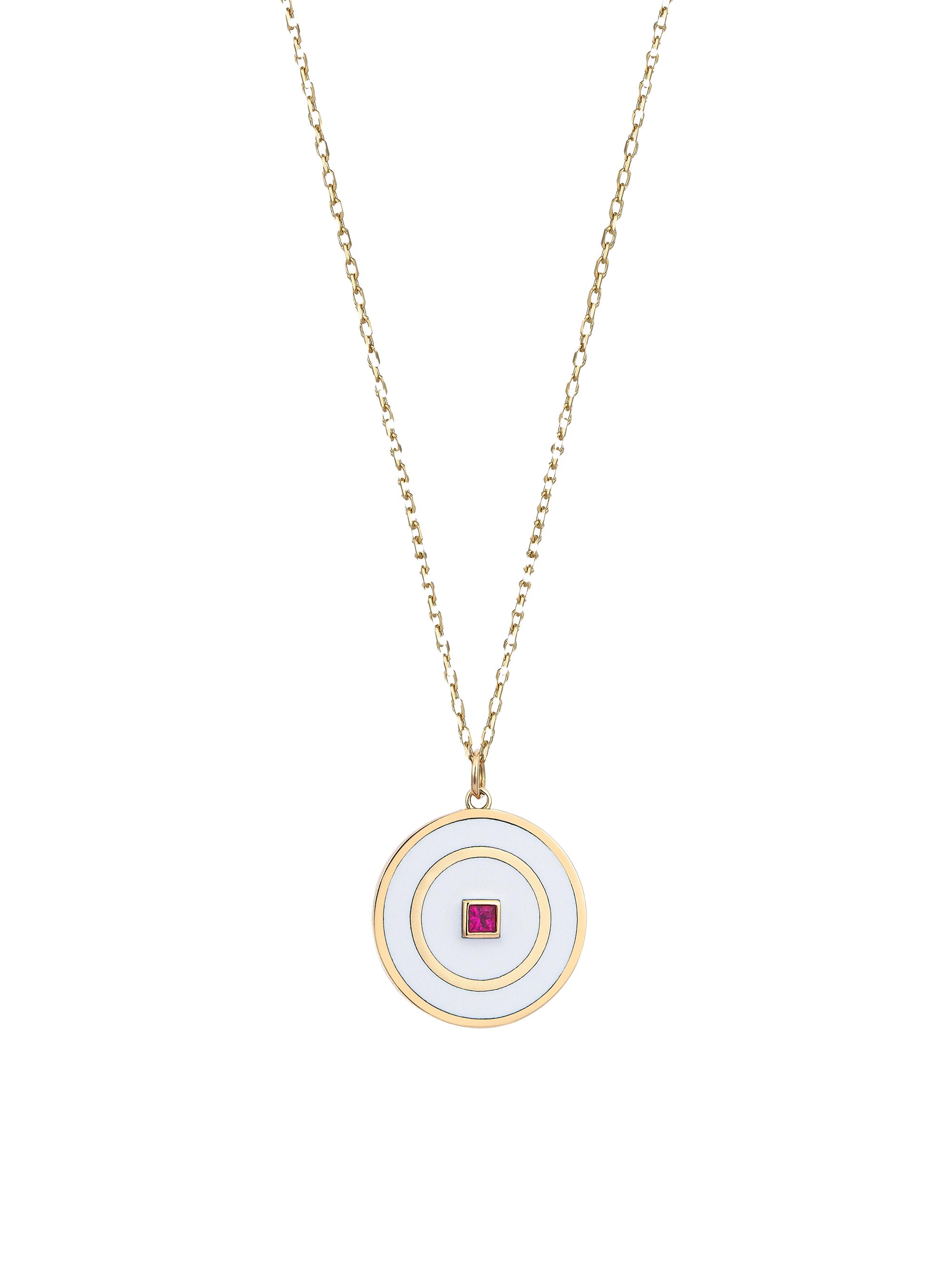 Sim and Roz Women's Vortex 14K Yellow Gold, Ruby, & Enamel Disc Pendant Necklace - Pink