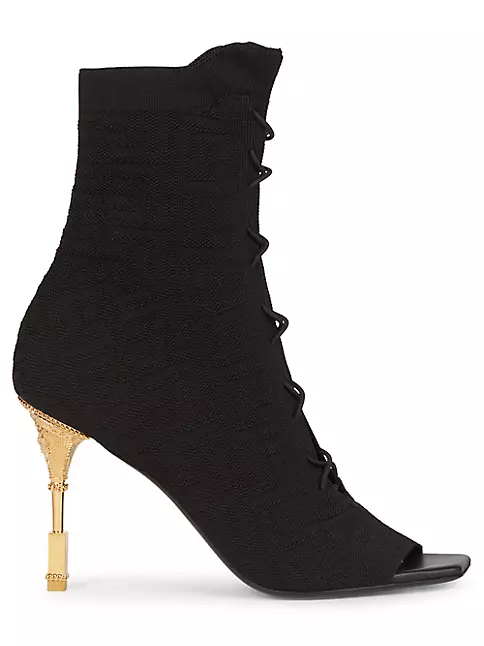 Monogram Logo Heel Ankle Boots : Women Boots Black