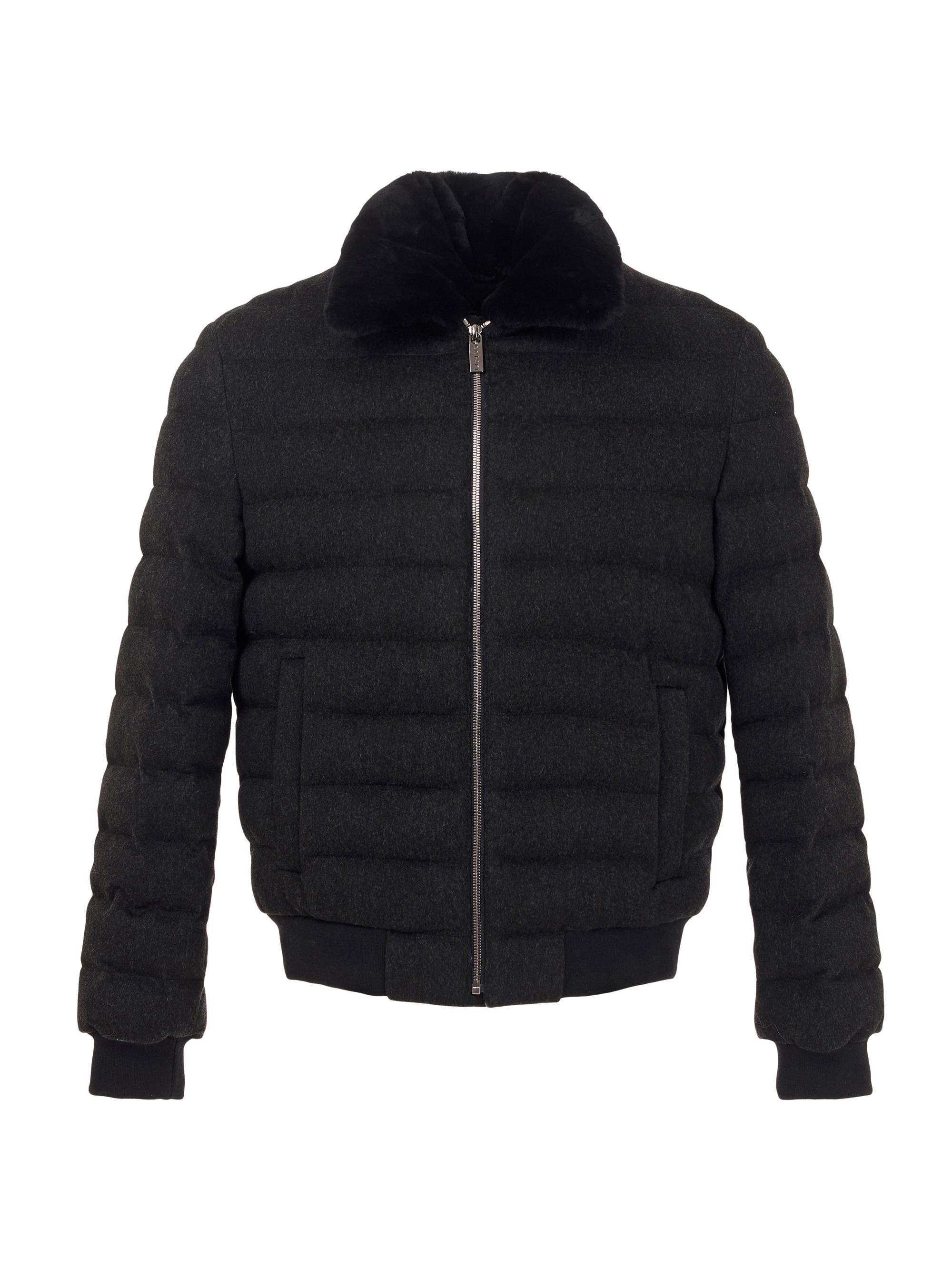 Gorski Men's Quilted Wool Jacket with Shearling Lamb - Black