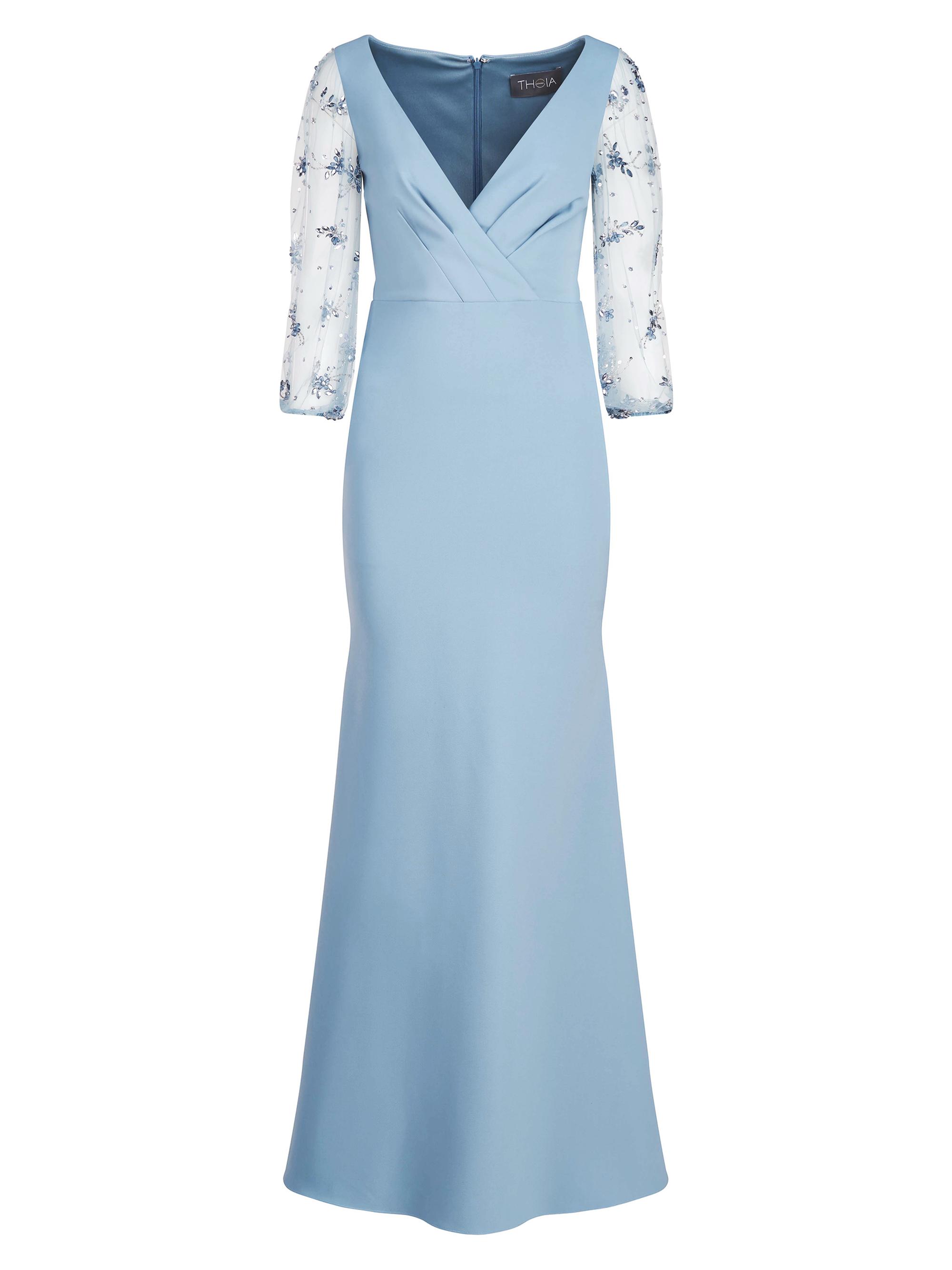 Theia Women's Kiera Beaded Puff-Sleeve Gown - Storm Blue