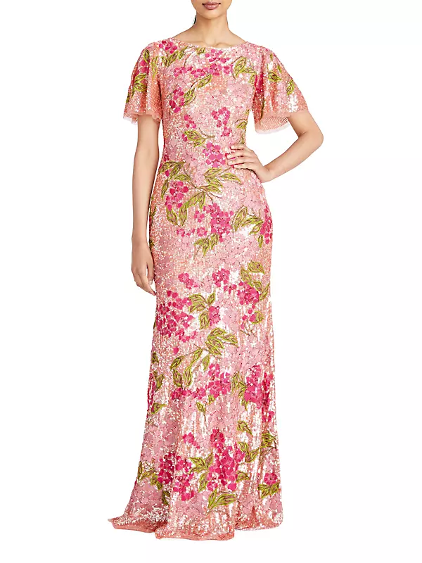 Adelina Floral Sequin Column Gown