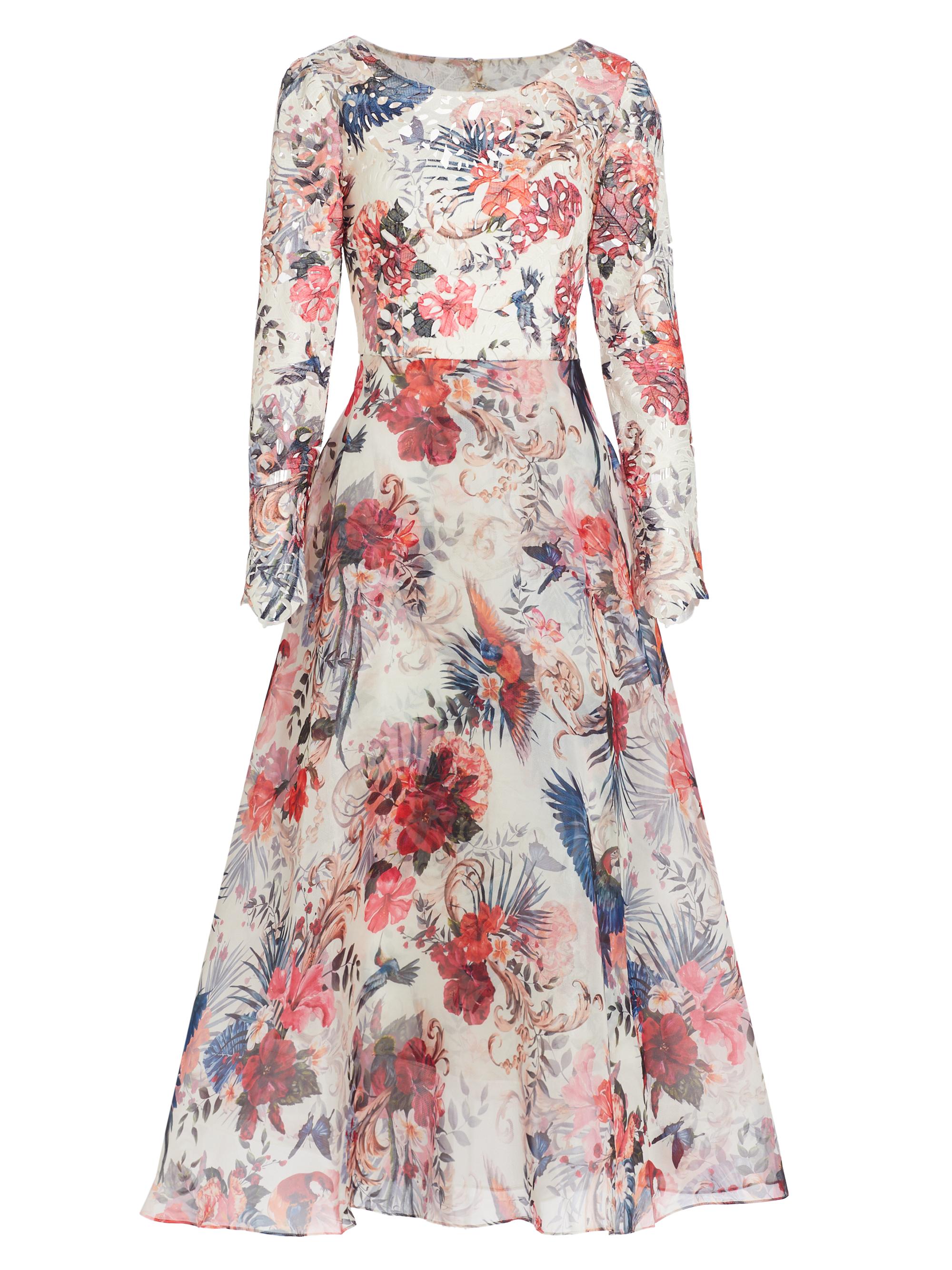 Marchesa Notte Women's Flared Floral Long-Sleeve Dress -