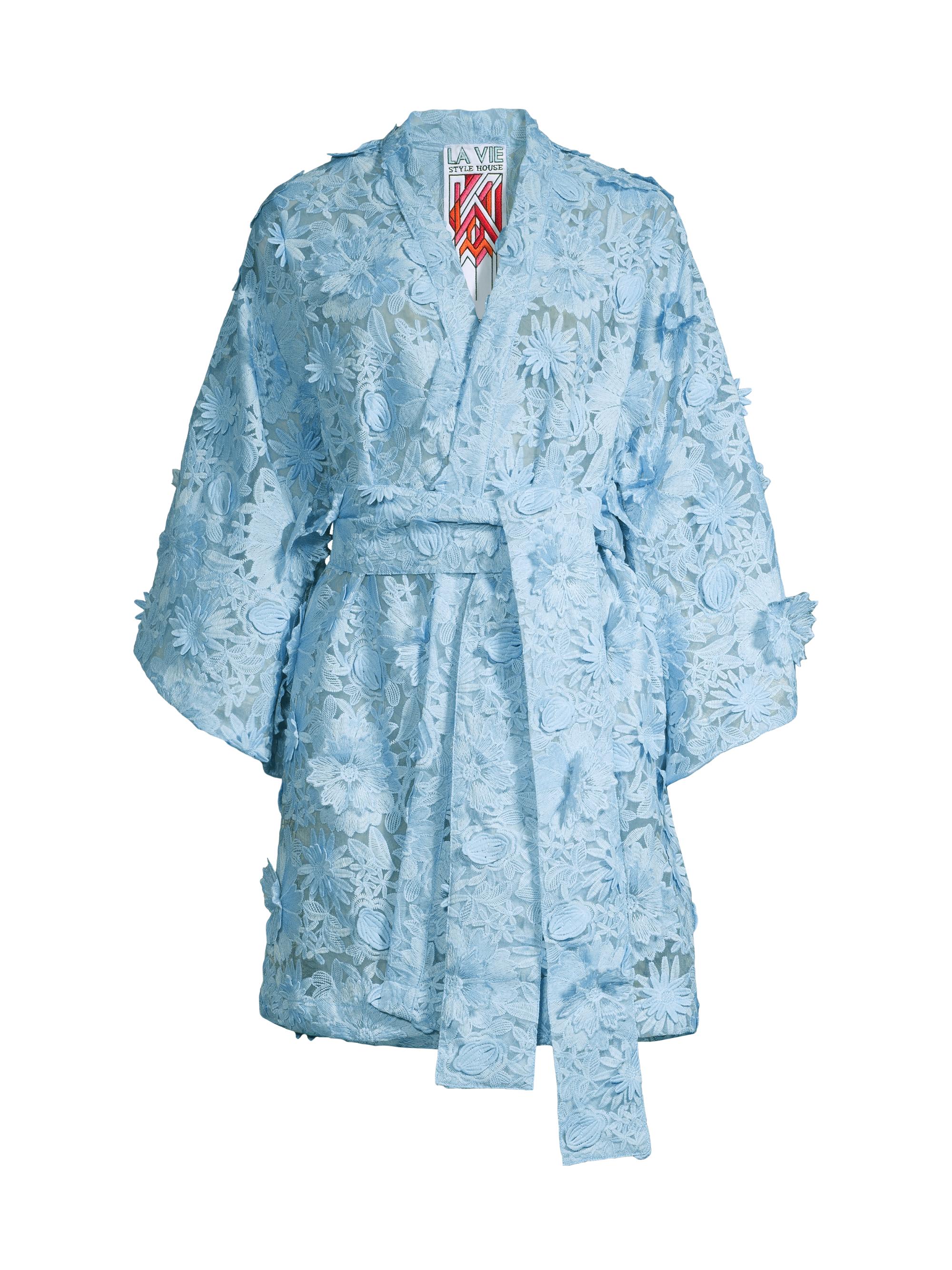 La Vie Style House Women's Lace & Appliqué Wrap Minidress - Baby Blue