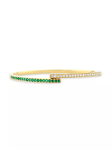 14K Yellow Gold, Emerald & Diamond Bypass Bangle