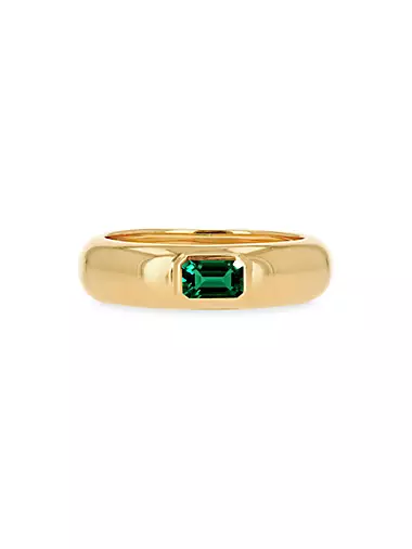 14K Yellow Gold & Emerald Domed Band Ring