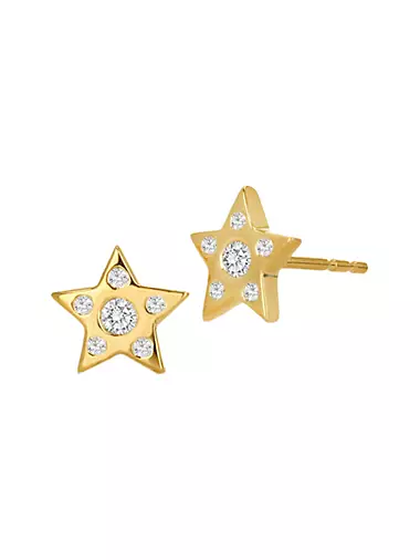 14K Yellow Gold & 0.11 Diamond Star Earrings
