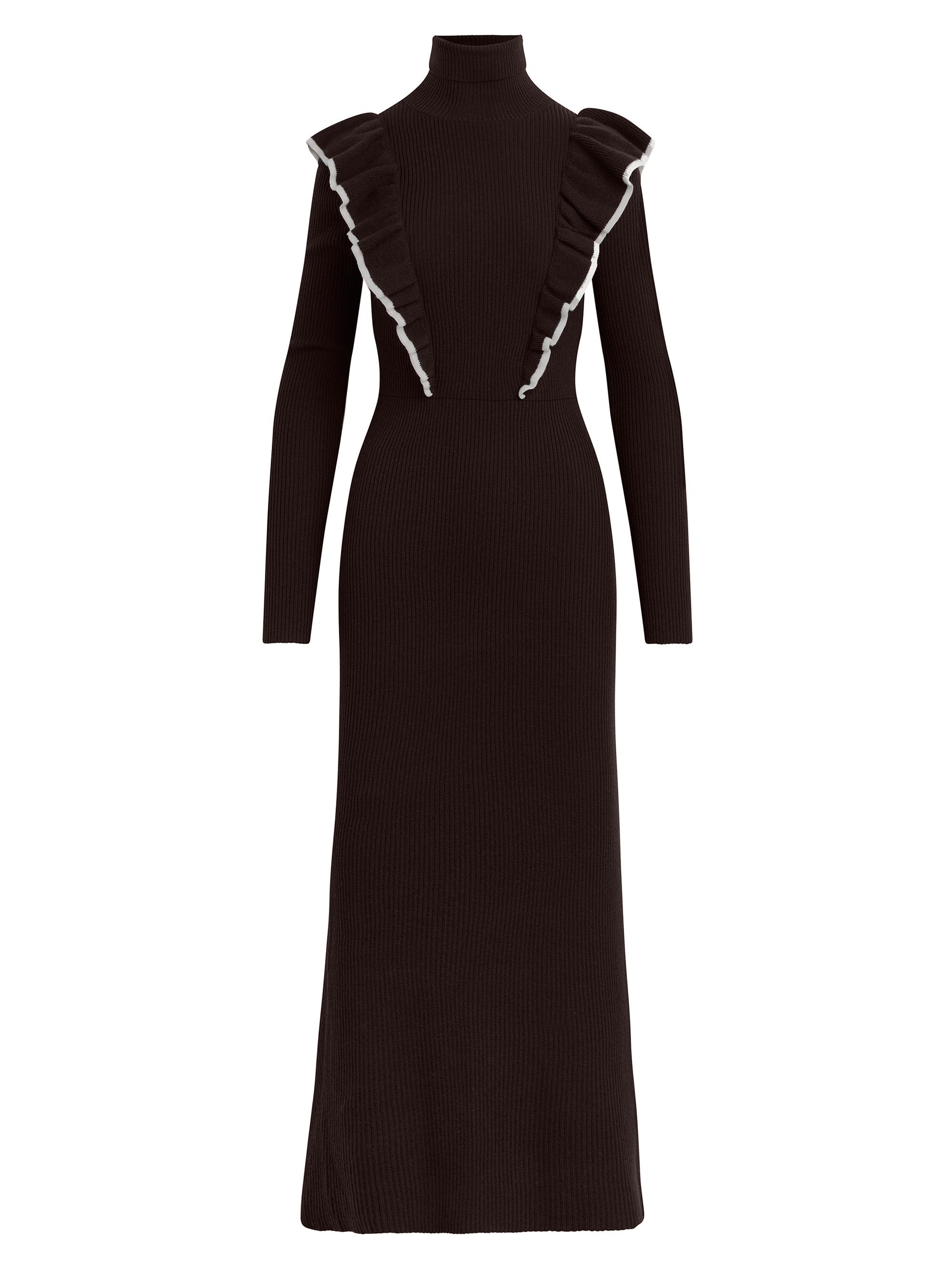 knee length dresses for ladies Rachel Gilbert Ryder Wool & Silk-Blend Midi Dress, Black / 12 main image 1