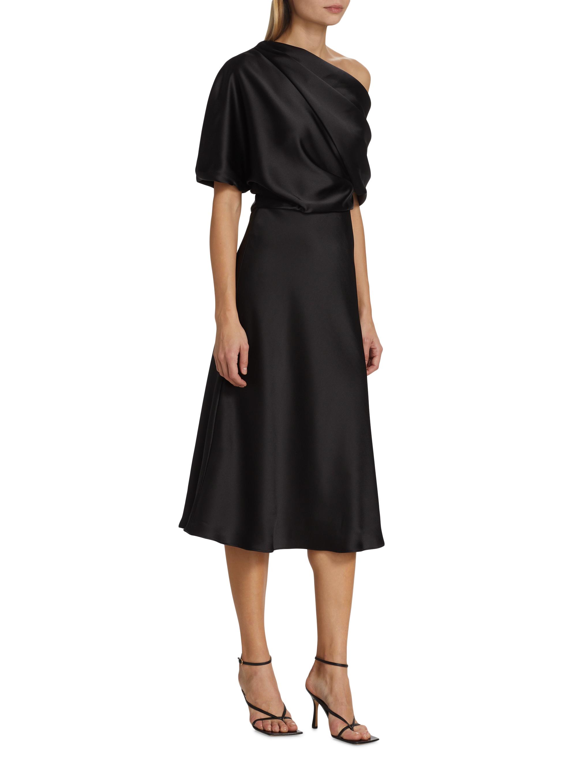amsale draped satin one-shoulder midi-dress Amsale Draped Satin One Shoulder Dress