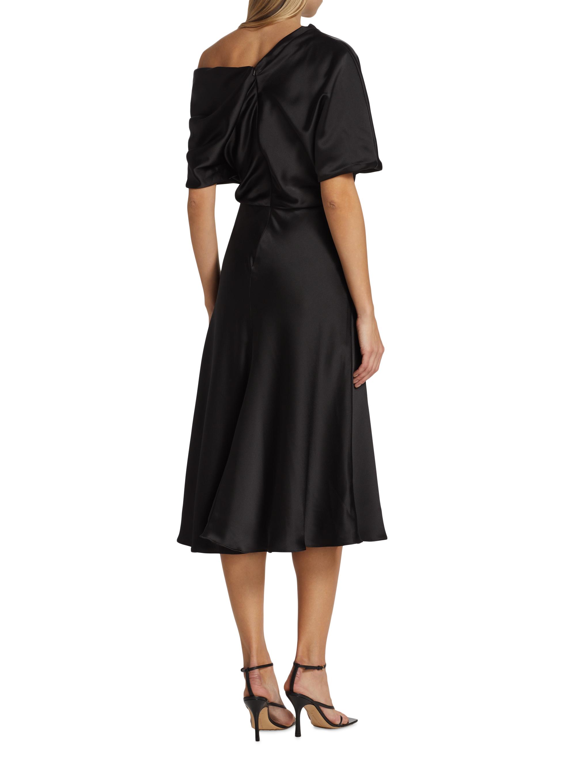 Amsale Draped Satin One-Shoulder Midi-Dress | Saks Fifth Avenue
