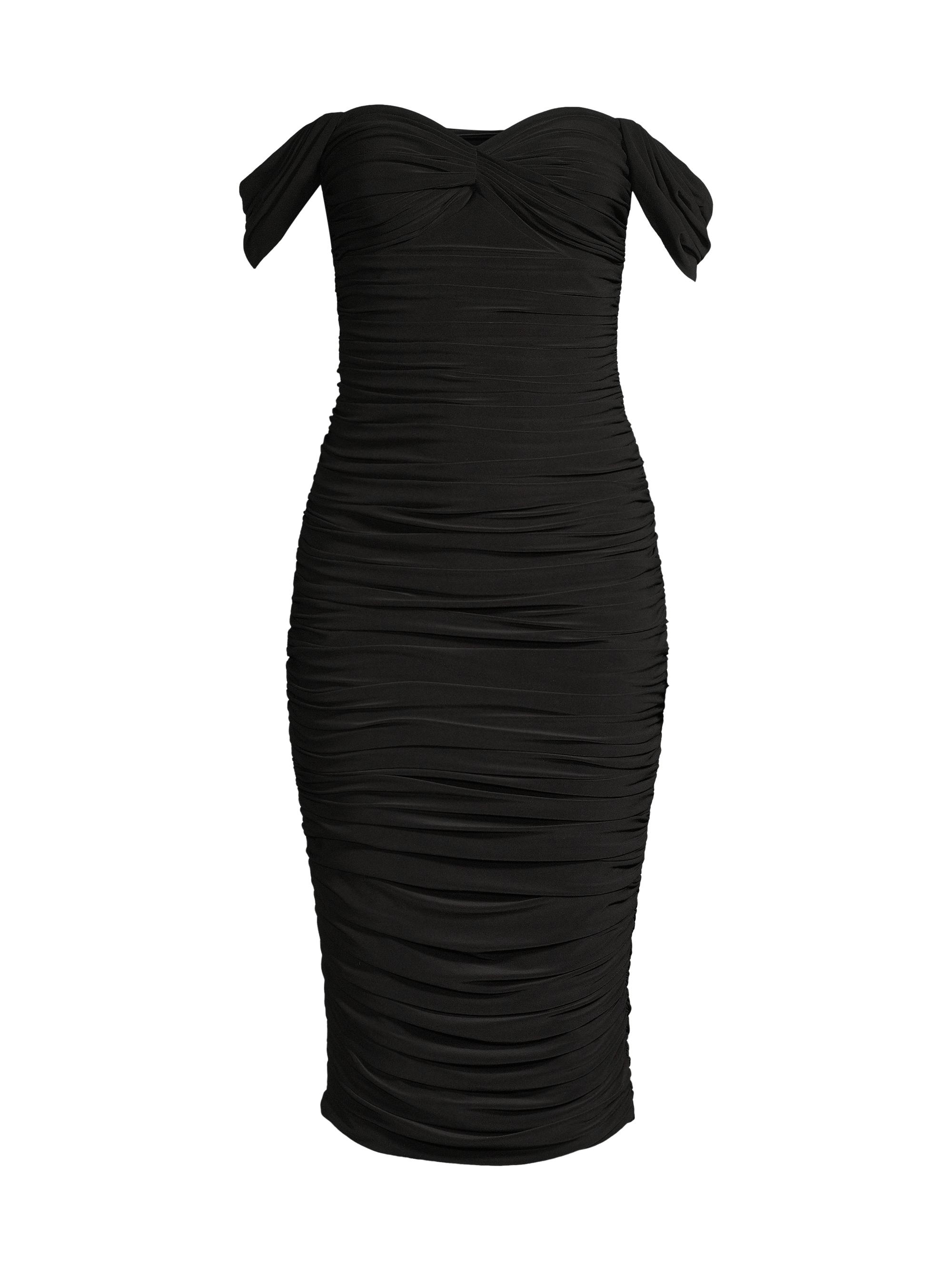Norma Kamali Women's Walter Winglet-Sleeve Ruched Midi-Dress - Black