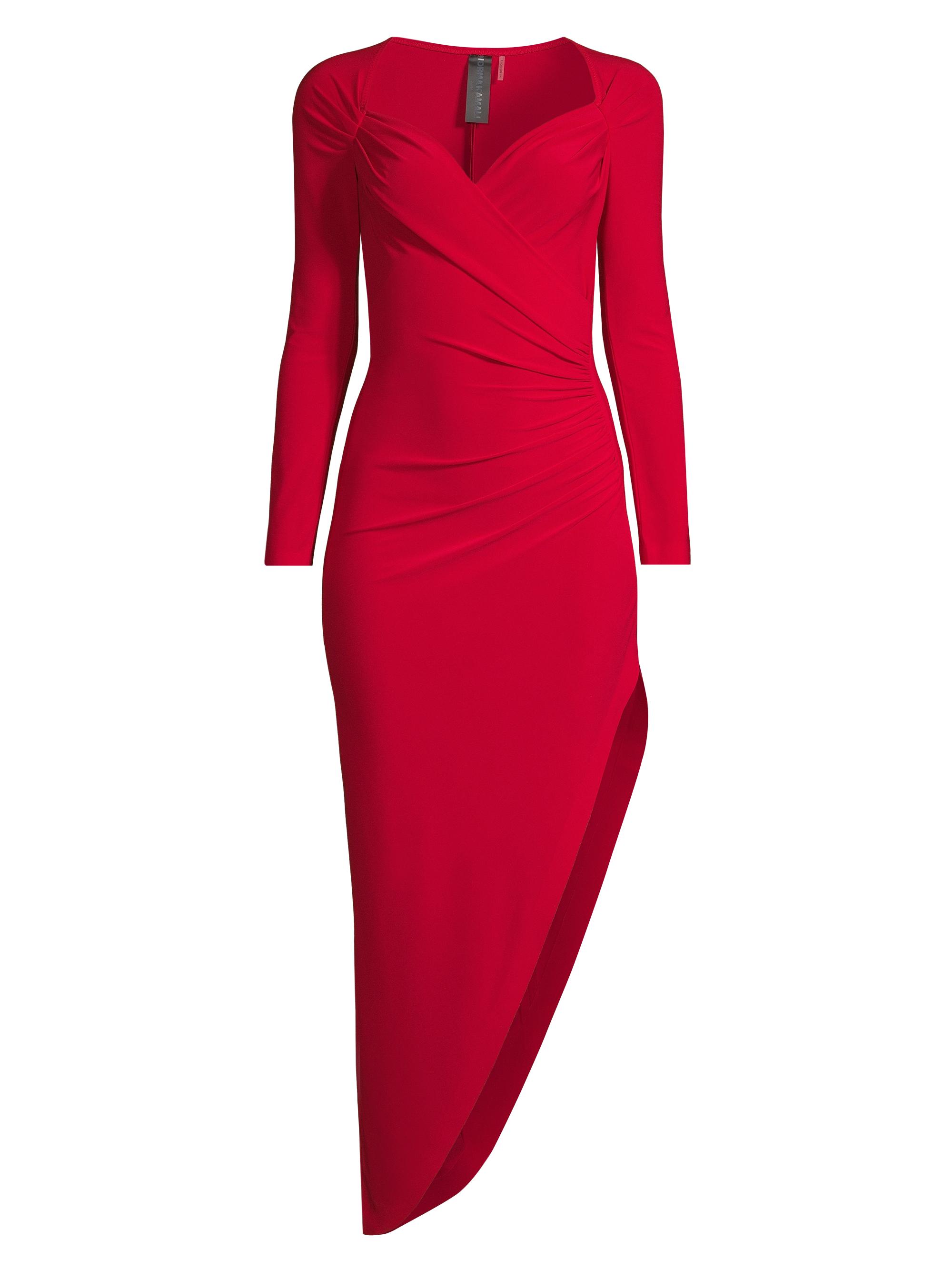 Norma Kamali Women's Long-Sleeve Sweetheart Side-Drape Gown - Red