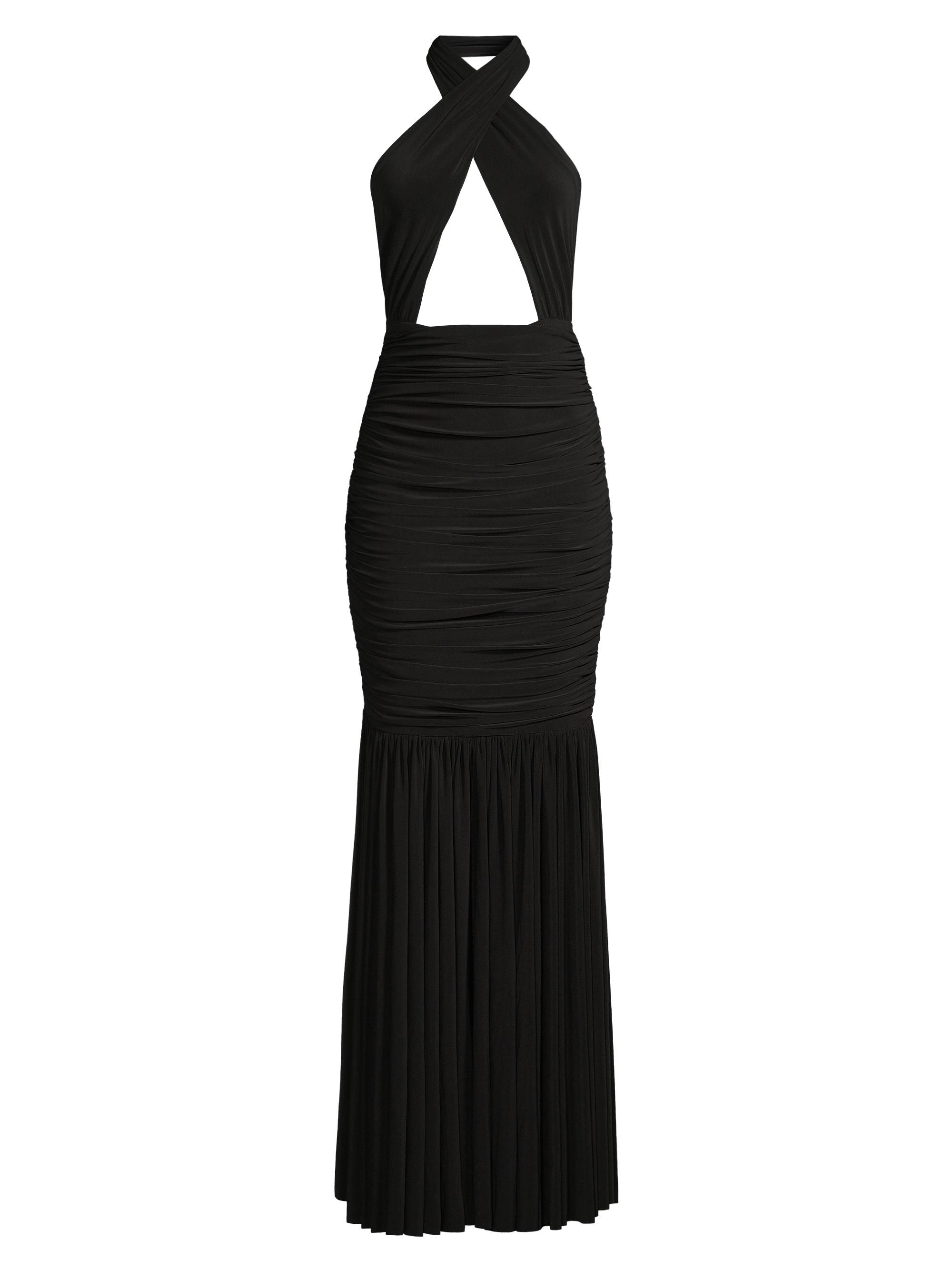 Norma Kamali Women's Cross Halter Fishtail Gown - Black