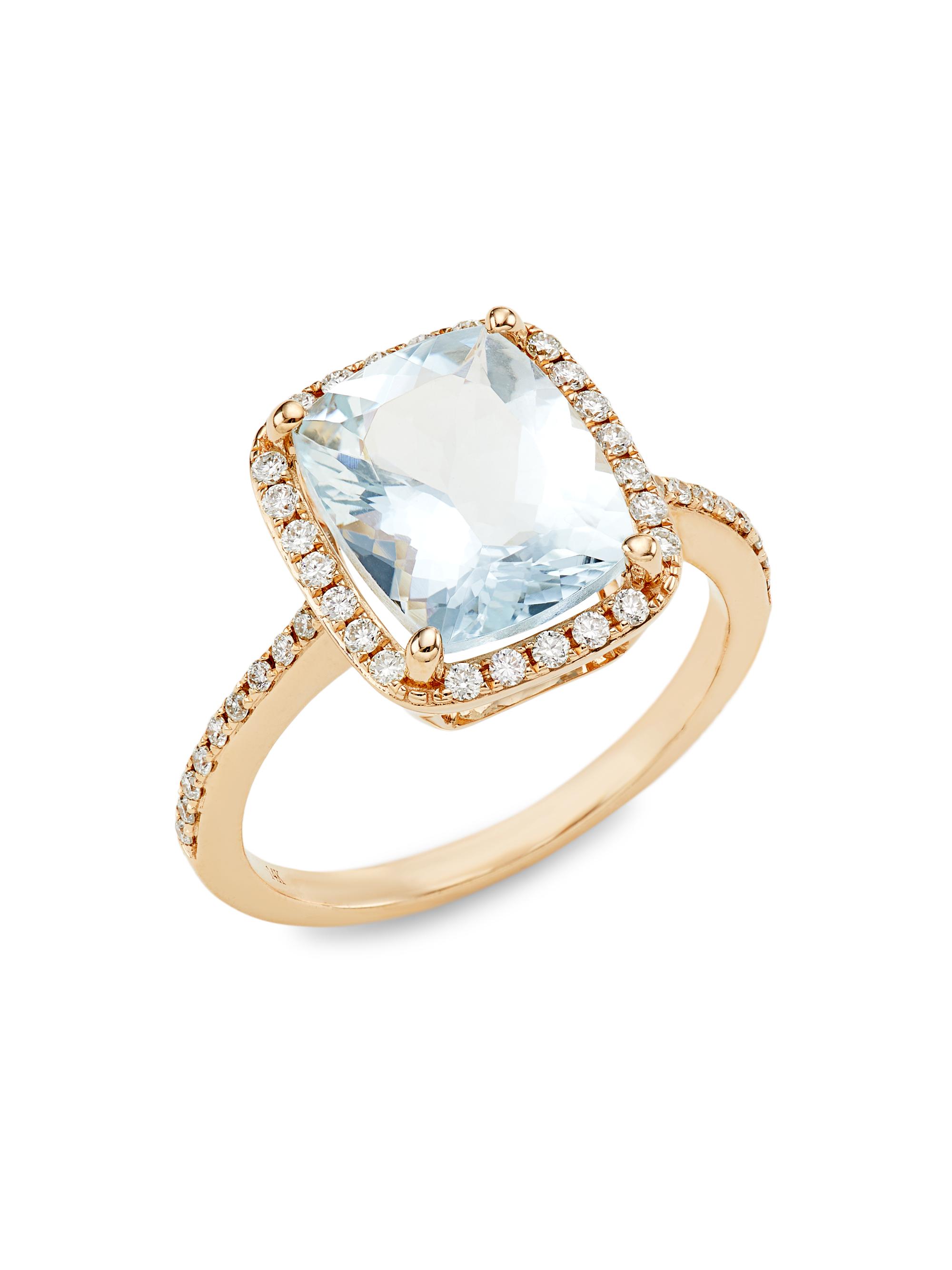 Saks Fifth Avenue Collection Women's 14K Yellow Gold, Aquamarine & 0.30 TCW Diamond Ring - Blue