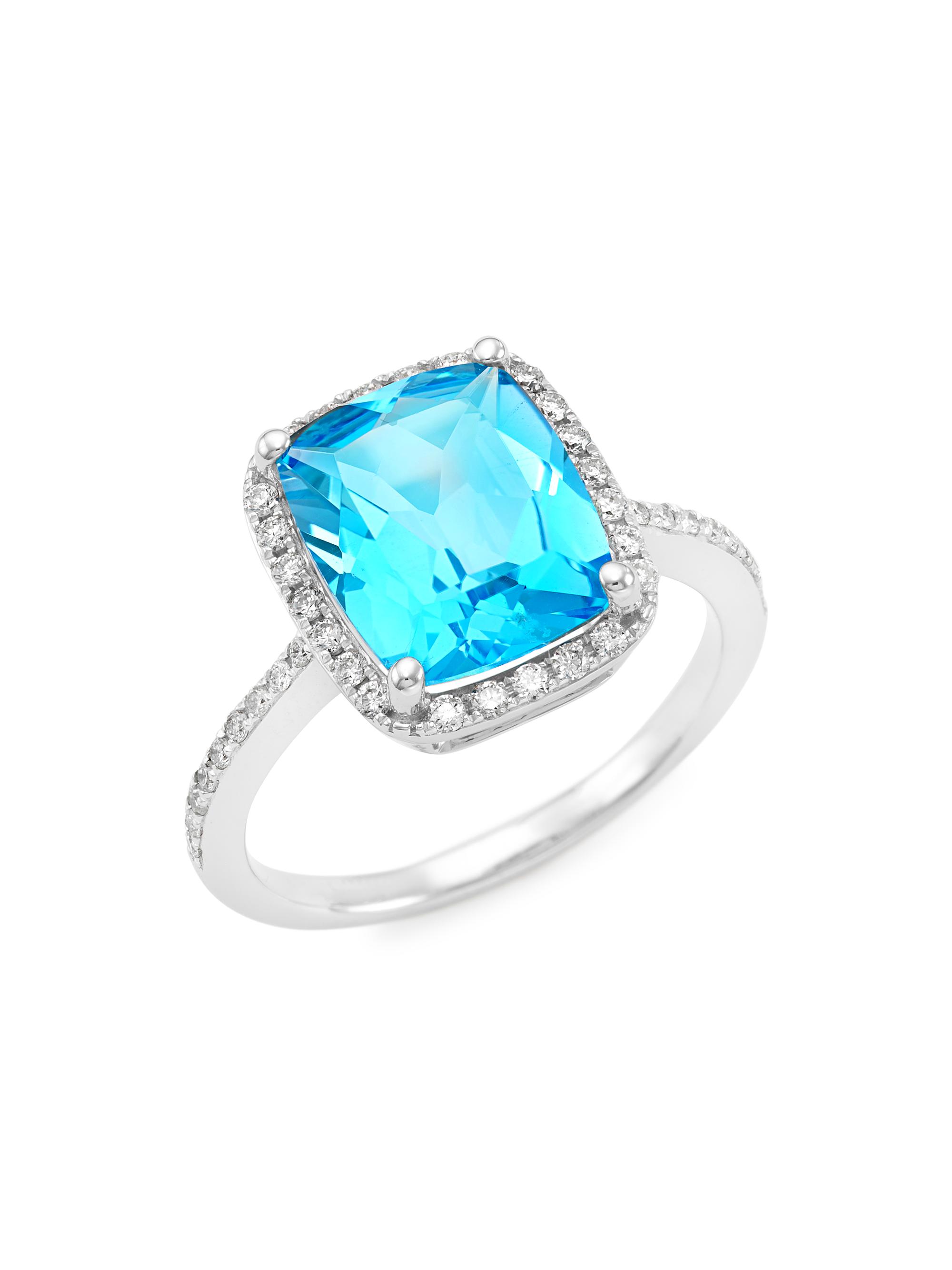 Saks Fifth Avenue Collection Women's 14K White Gold, Blue Topaz, & 0.3 TCW Diamond Ring - Blue