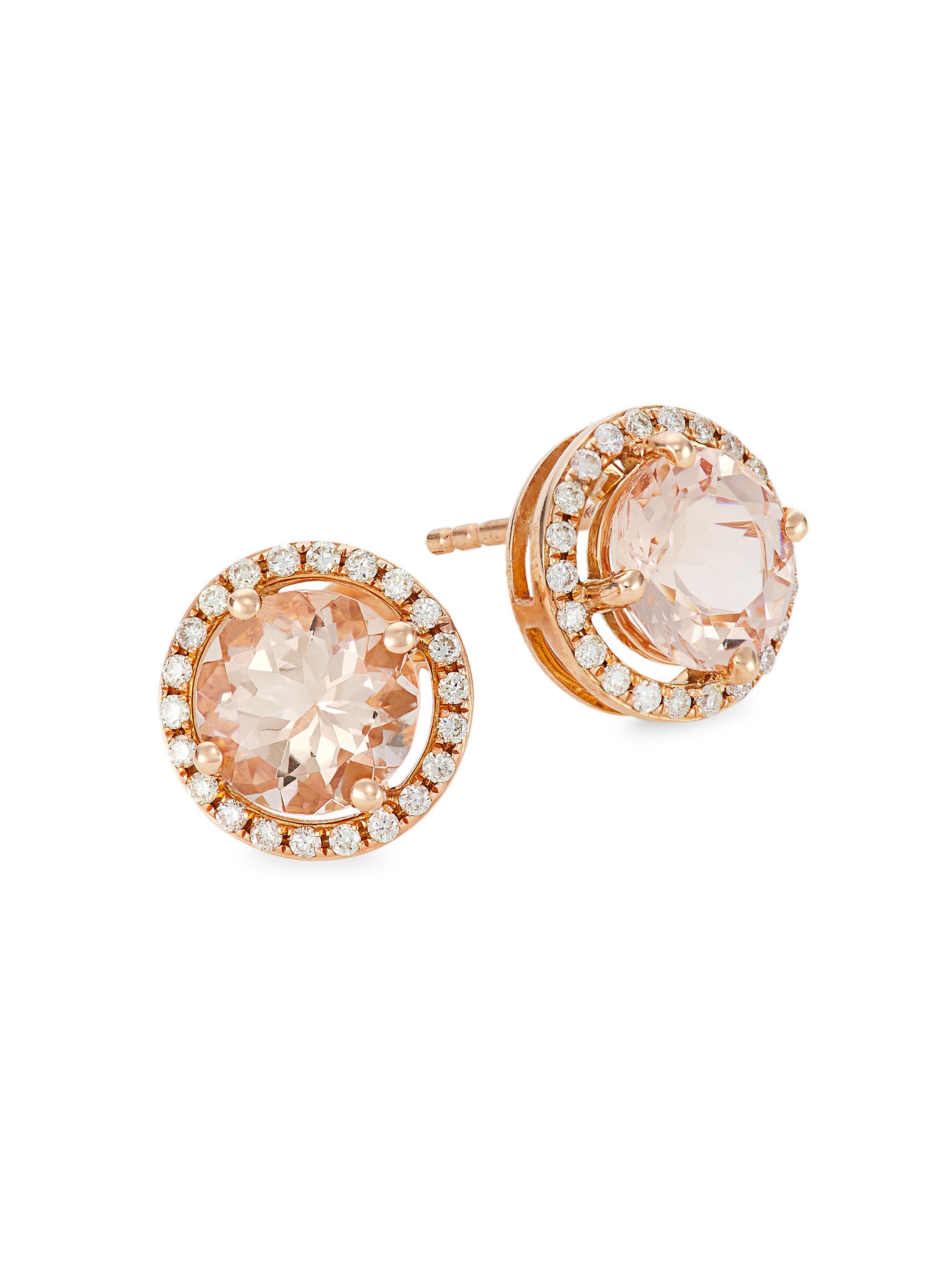 Saks Fifth Avenue Collection Women's 14K Rose Gold, Morganite, & 0.23 TCW Diamond Halo Stud Earrings - Rose