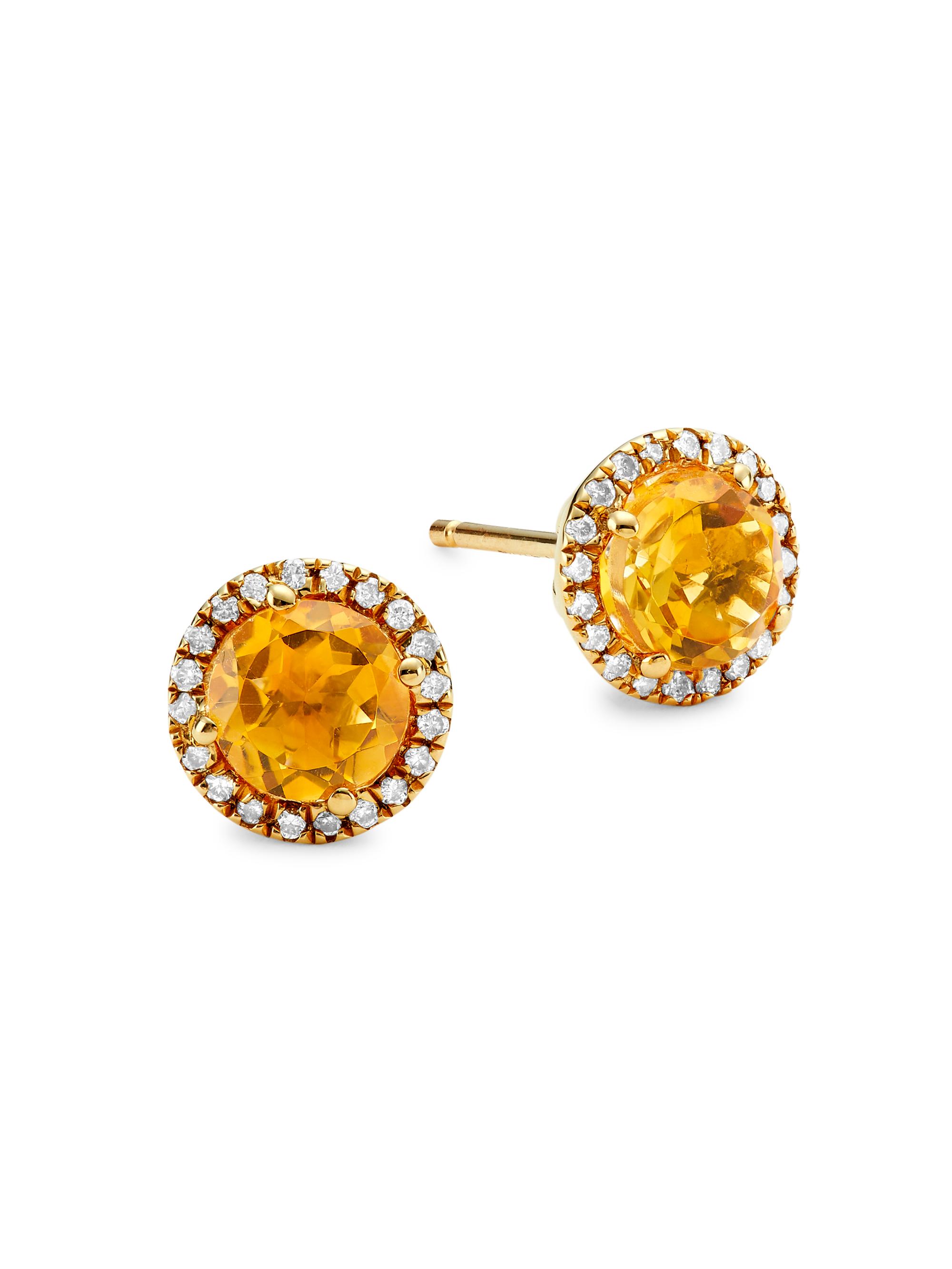 Saks Fifth Avenue Collection Women's 14K Yellow Gold, Citrine, & 0.16 TCW Diamond Halo Stud Earrings - Yellow