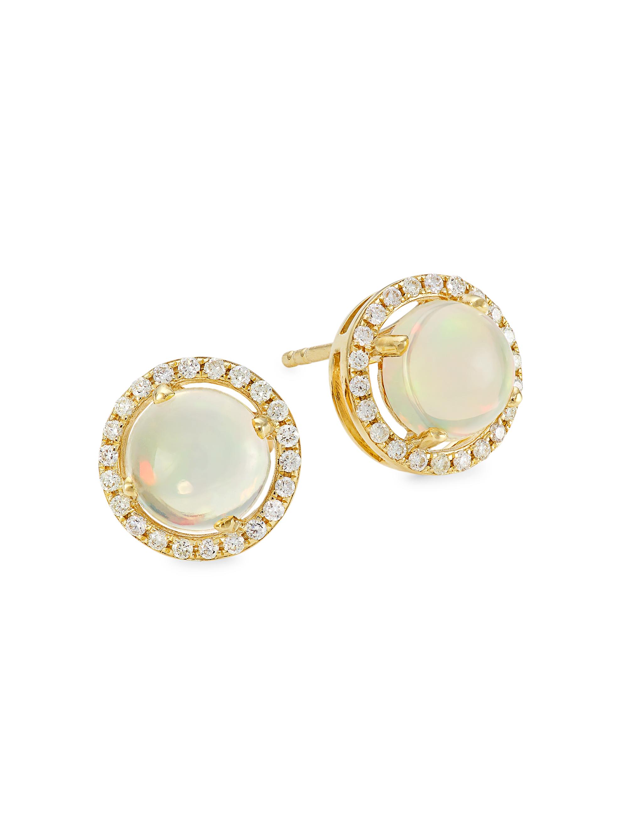 Saks Fifth Avenue Collection Women's 14K Yellow Gold, Opal, & 0.23 TCW Diamond Halo Stud Earrings - Yellow Gold