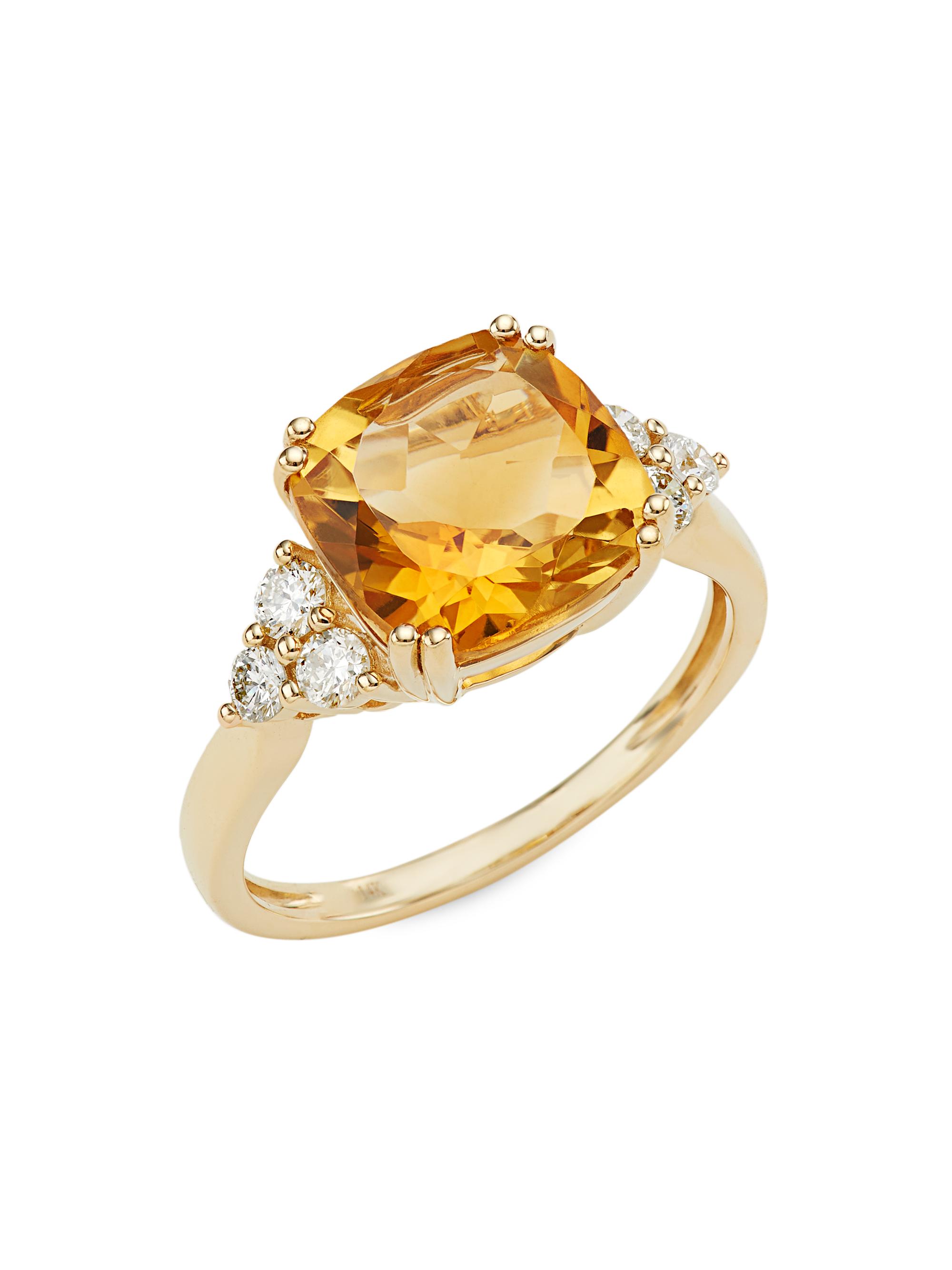 Saks Fifth Avenue Collection Women's 14K Yellow Gold, Citrine & 0.45 TCW Diamond Ring - Yellow