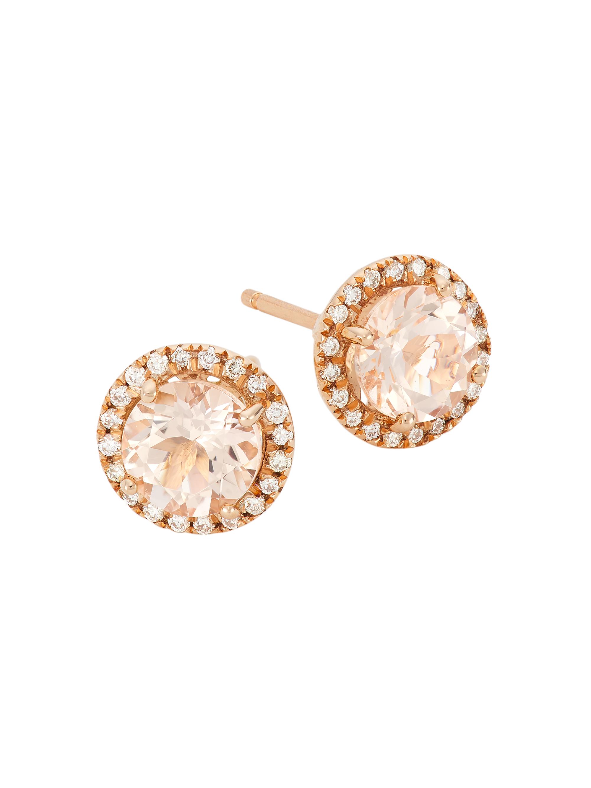 Saks Fifth Avenue Collection Women's 14K Rose Gold, Morganite, & 0.16 TCW Diamond Halo Stud Earrings - Rose